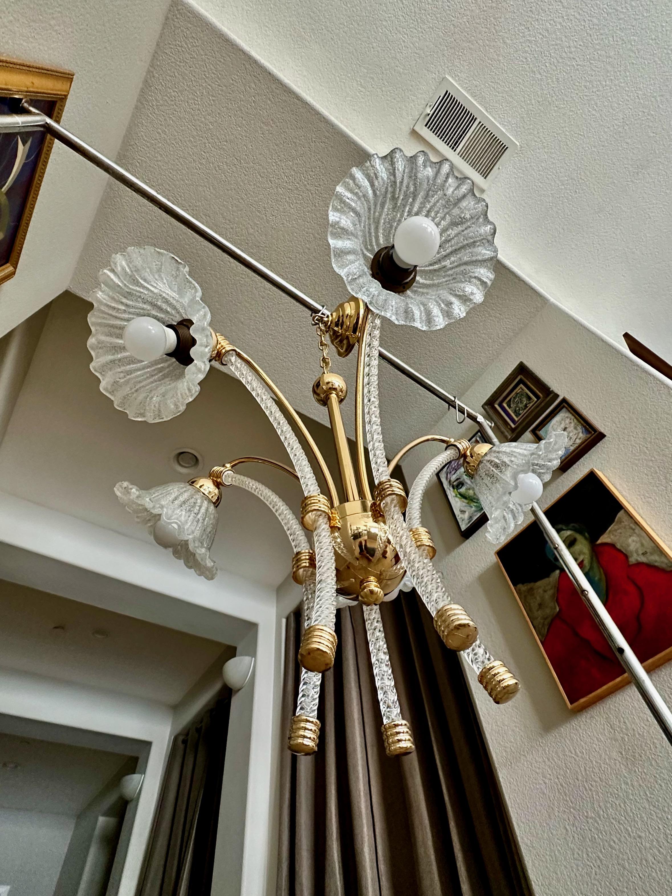 Barovier Murano 5 Arm Twisted Glass Chandelier Bon état - En vente à Palm Springs, CA