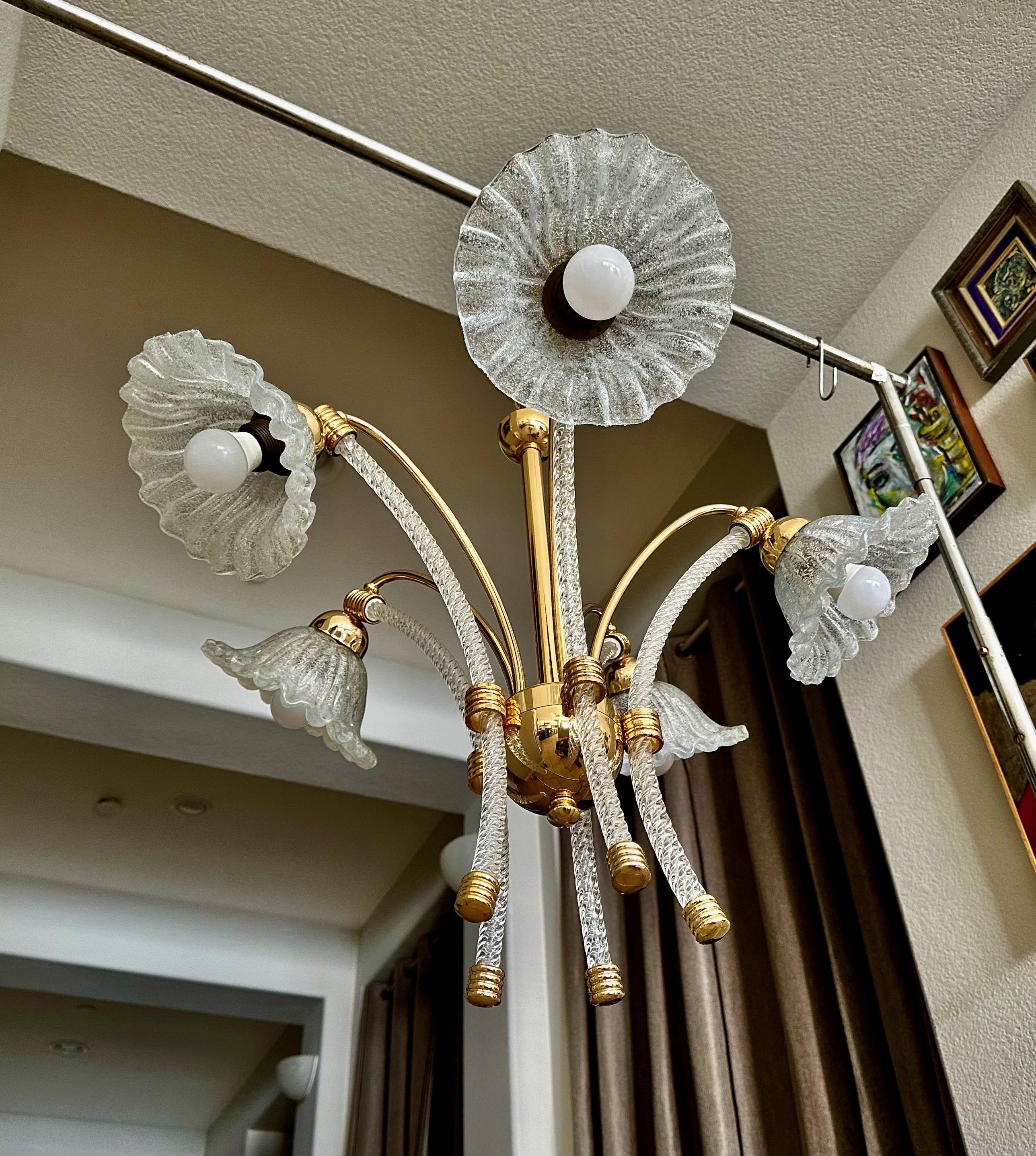 Barovier Murano 5 Arm Twisted Glass Chandelier en vente 1