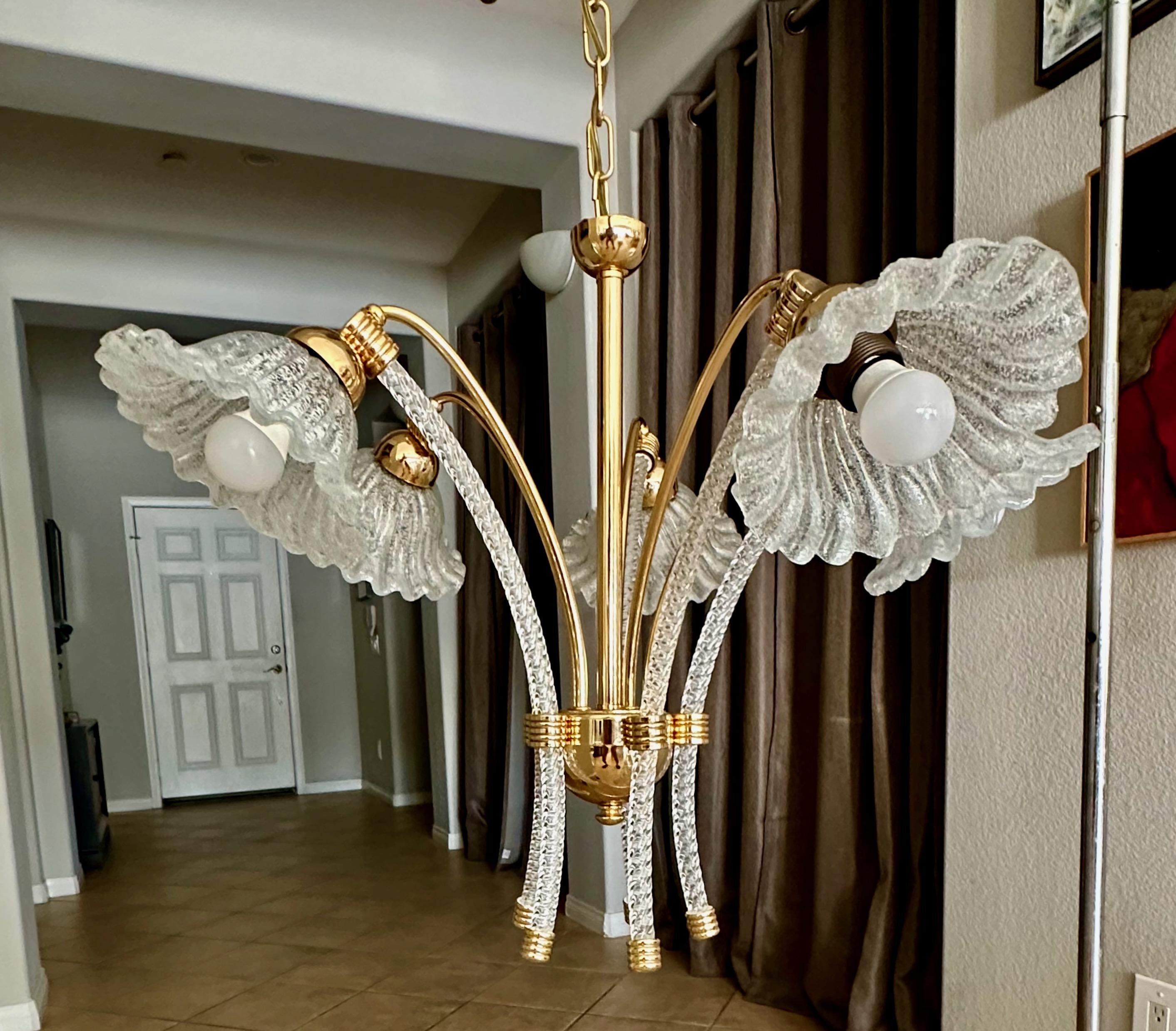 Barovier Murano 5 Arm Twisted Glass Chandelier en vente 2