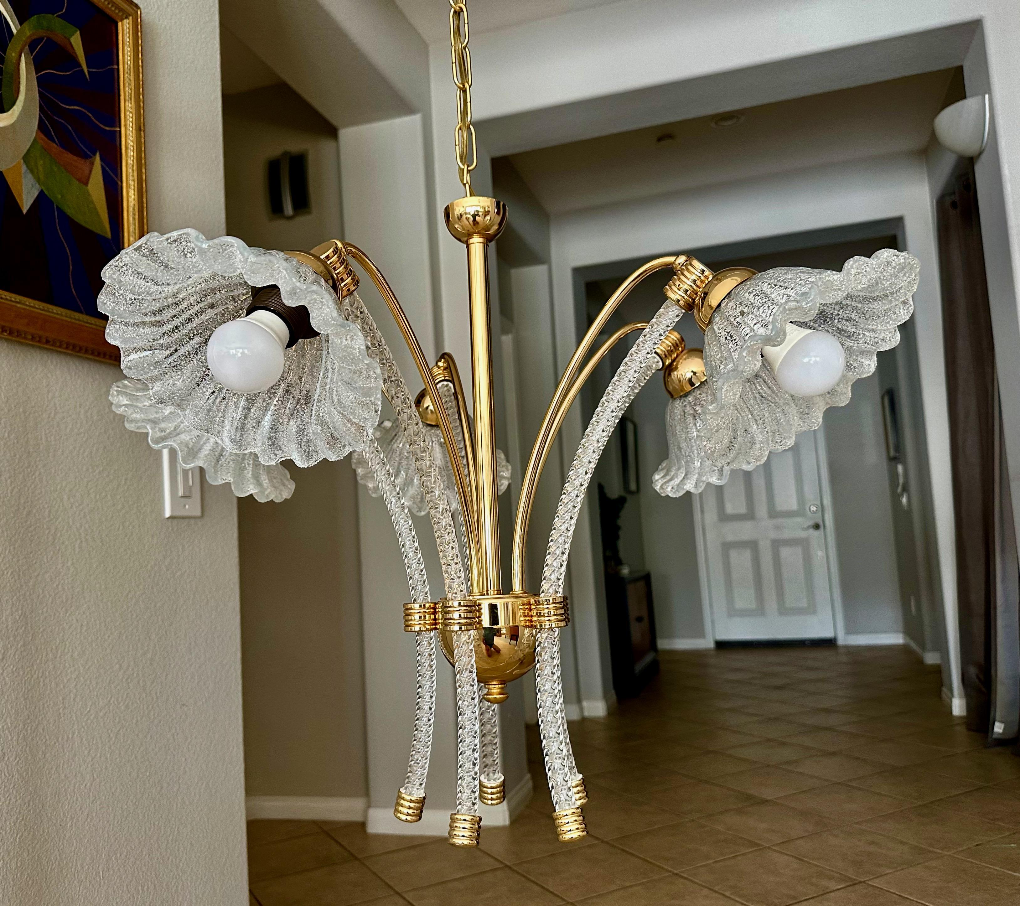 Barovier Murano 5 Arm Twisted Glass Chandelier en vente 3