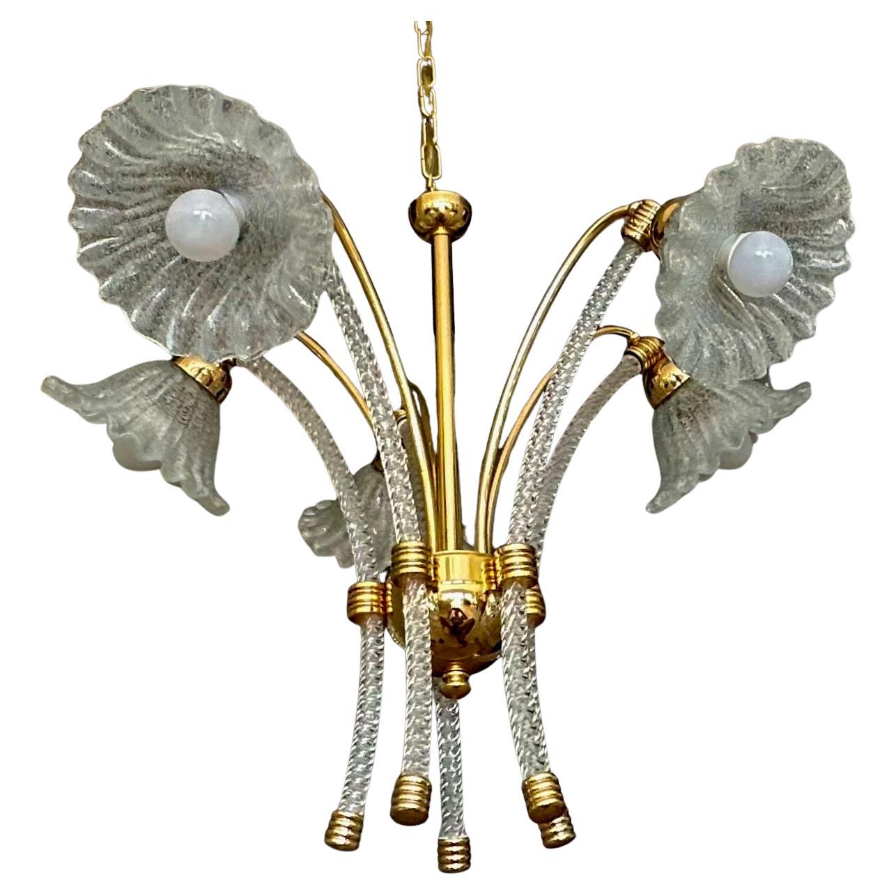 Barovier Murano 5 Arm Twisted Glass Chandelier en vente