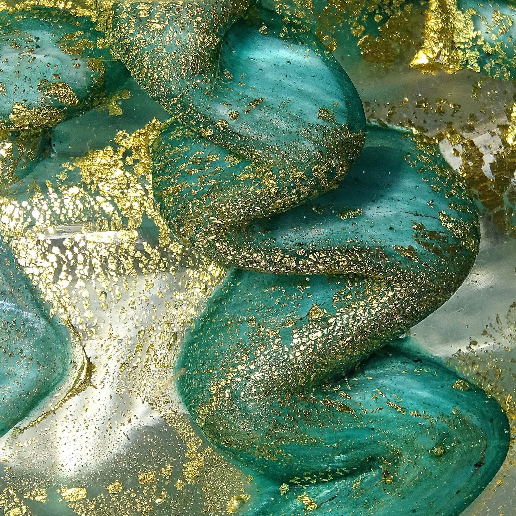 20th Century Barovier Murano Emerald Green Gold Flecks Abstract Design Italian Art Glass Bowl