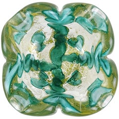 Vintage Barovier Murano Emerald Green Gold Flecks Abstract Design Italian Art Glass Bowl