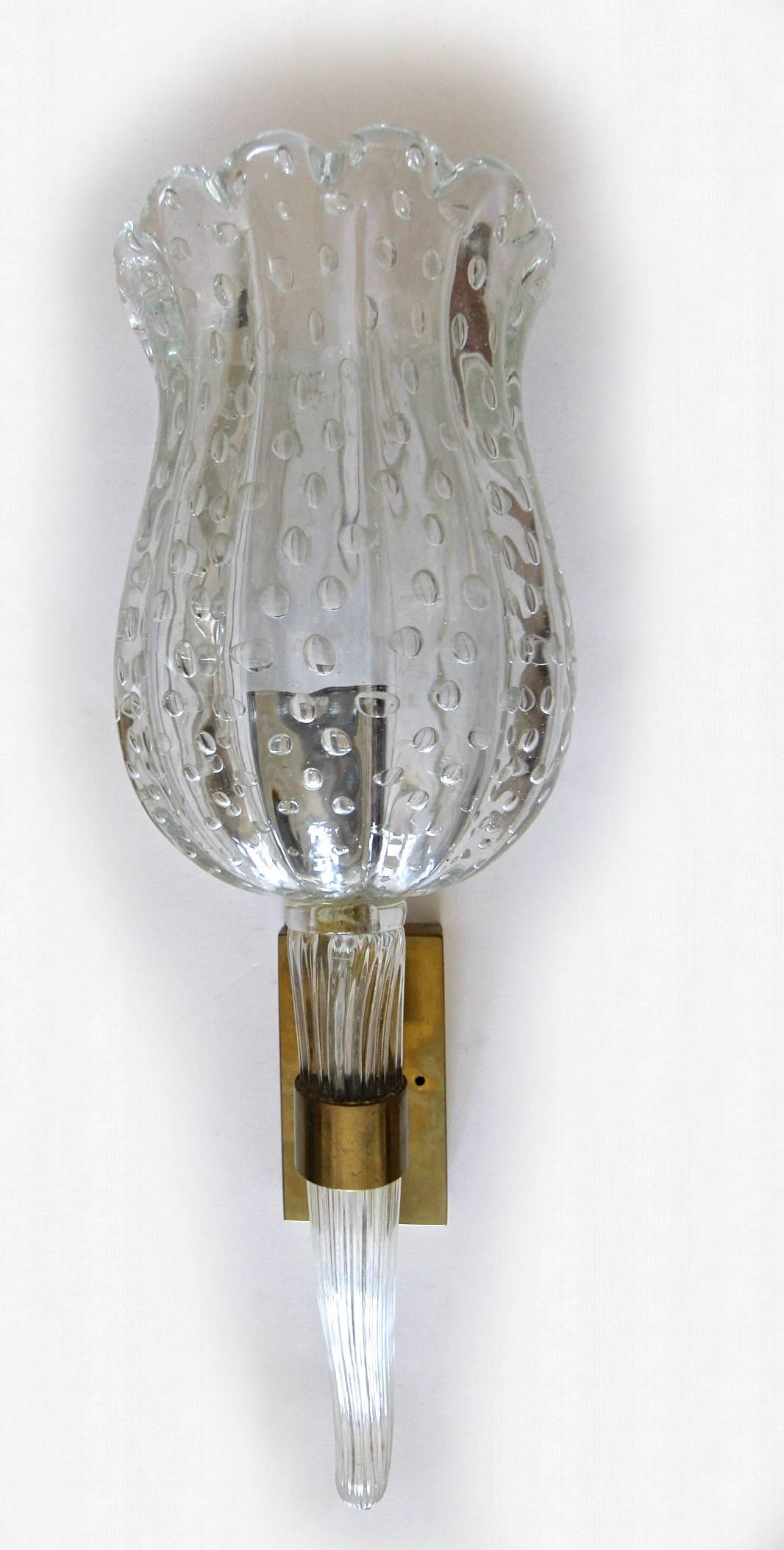 Barovier Murano Fluted Cup Clear Glass Wall Sconces 5
