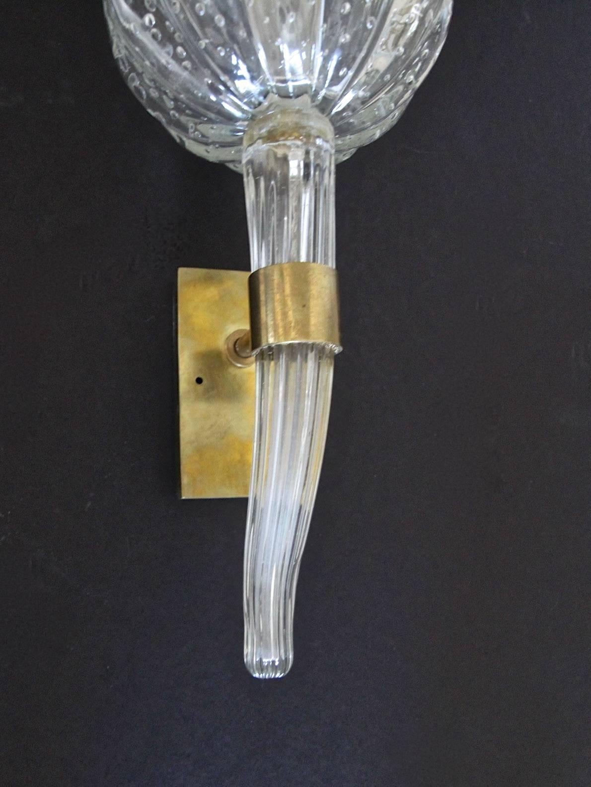 Barovier Murano Fluted Cup Clear Glass Wall Sconces 2