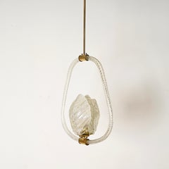 Barovier Murano Glass and Brass Flower Chandelier, Italy, 1940s