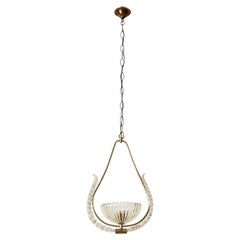 Barovier Murano Glass and Brass Flower Chandelier, Italy, 1940s
