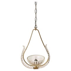 Barovier Murano Glass and Brass Flower Chandelier, Italy, 1940s