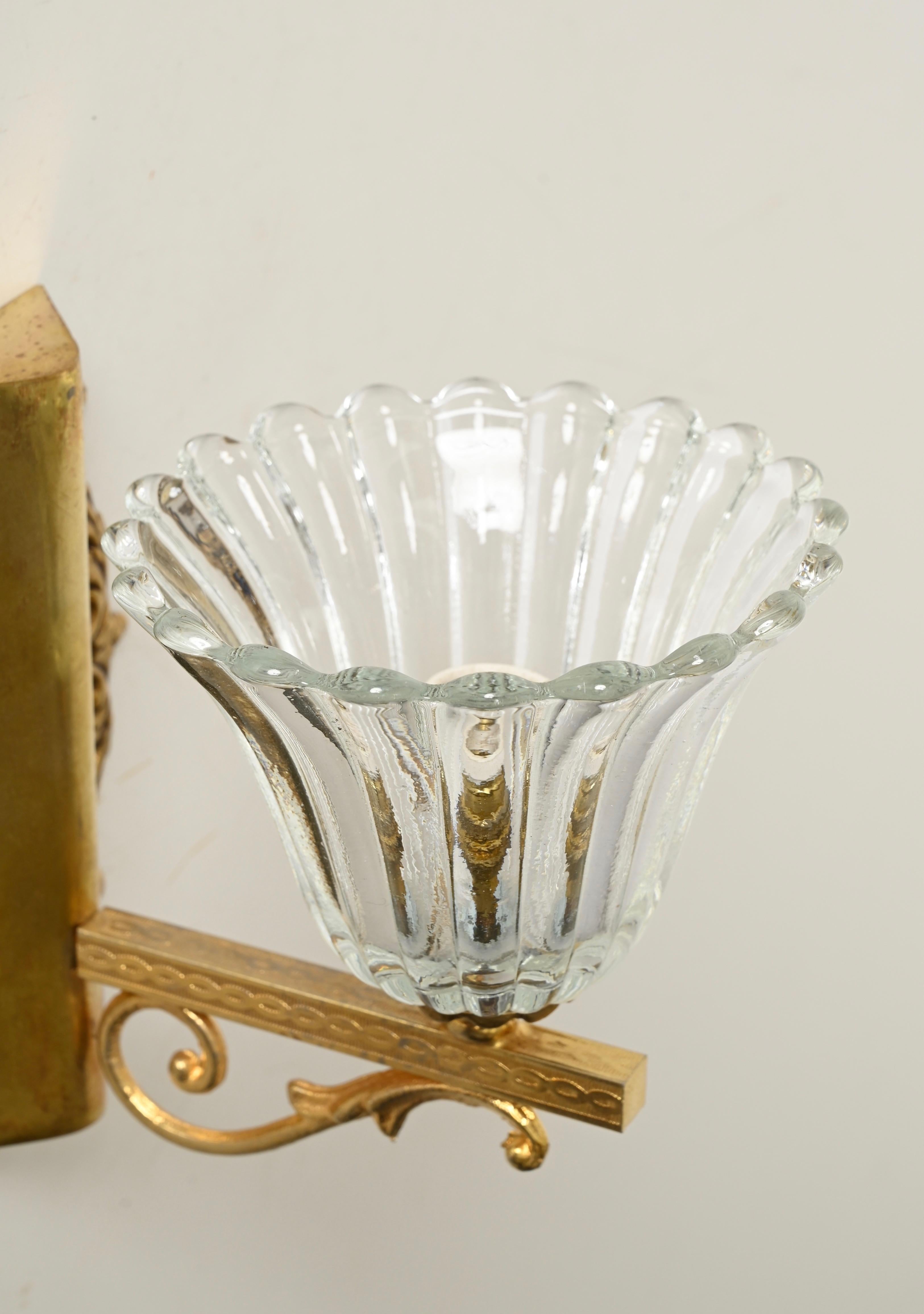 Appliques à fleurs en verre de Murano et laiton, Barovier, Italie, années 1950 en vente 2