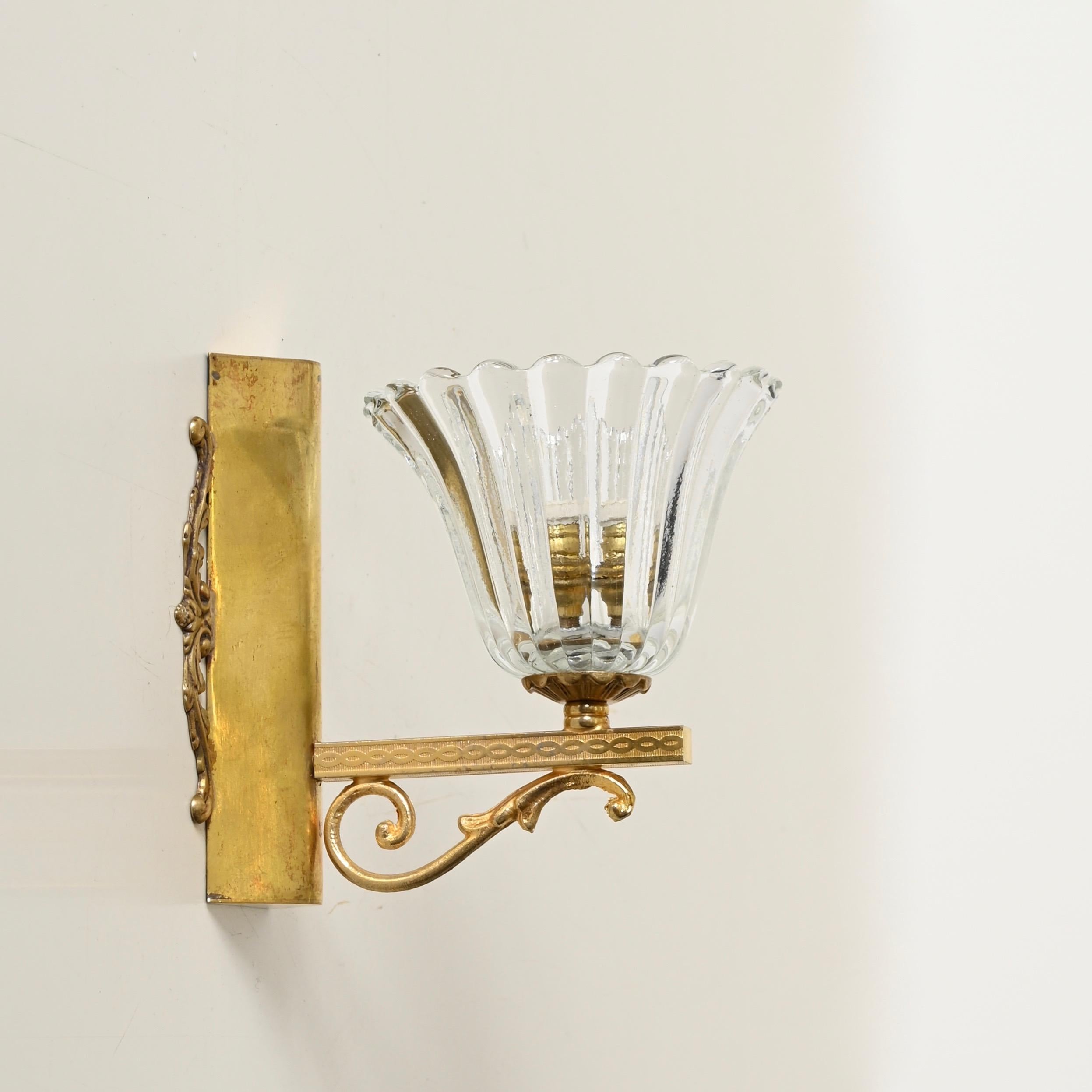 Appliques à fleurs en verre de Murano et laiton, Barovier, Italie, années 1950 en vente 3