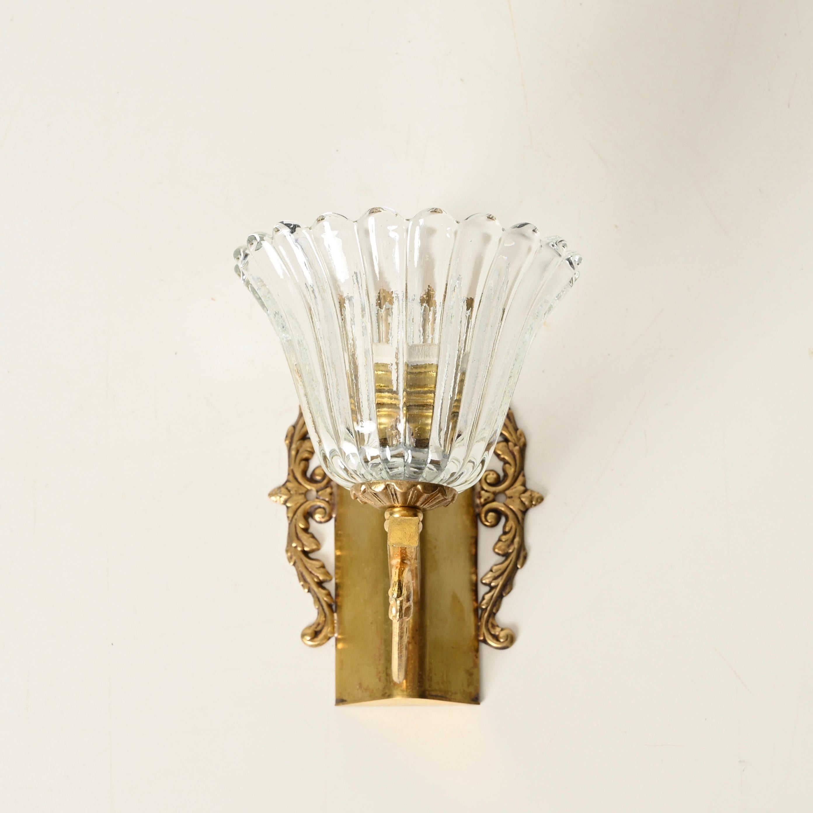 Appliques à fleurs en verre de Murano et laiton, Barovier, Italie, années 1950 en vente 5