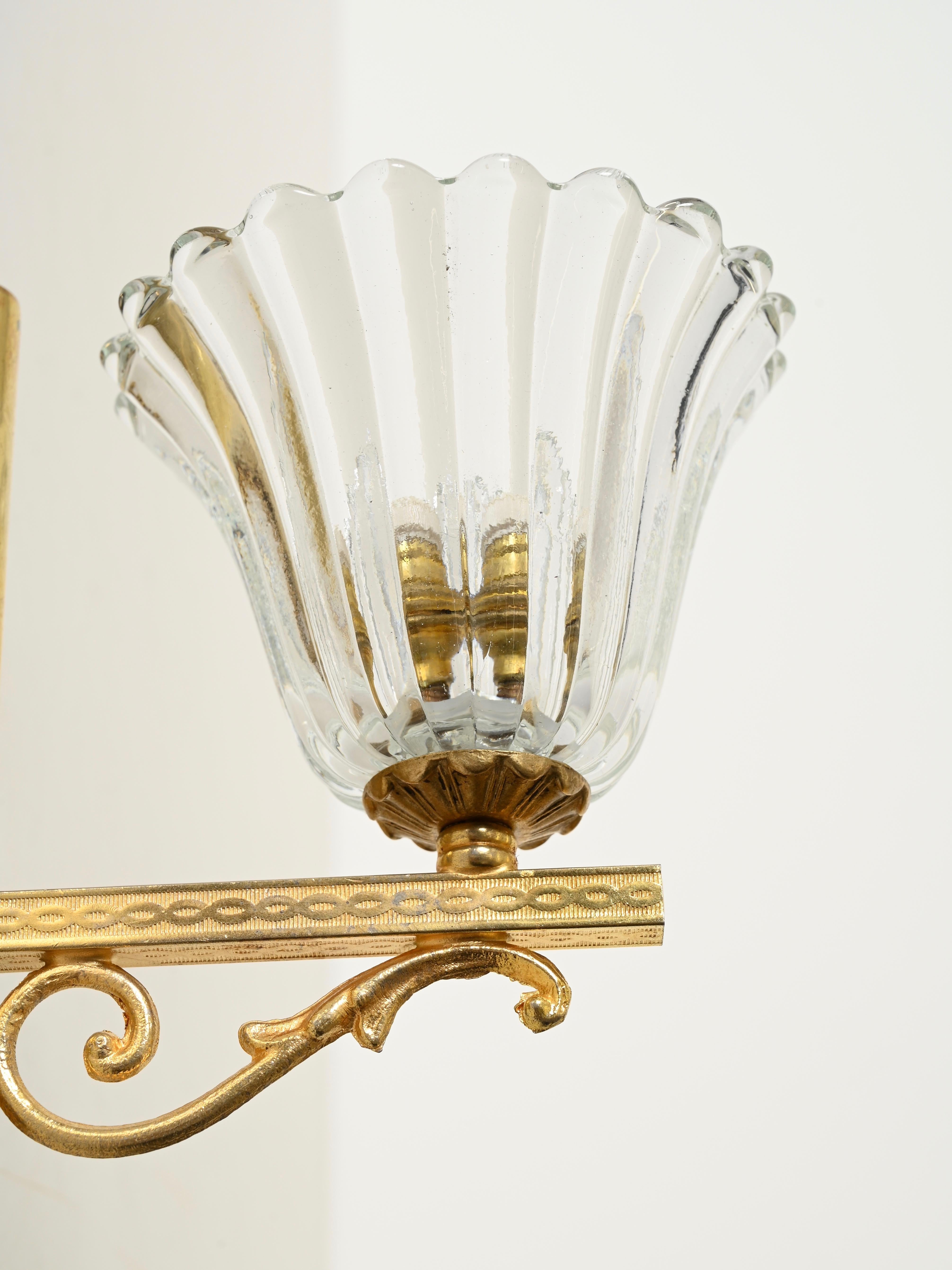 Mid-Century Modern Appliques à fleurs en verre de Murano et laiton, Barovier, Italie, années 1950 en vente