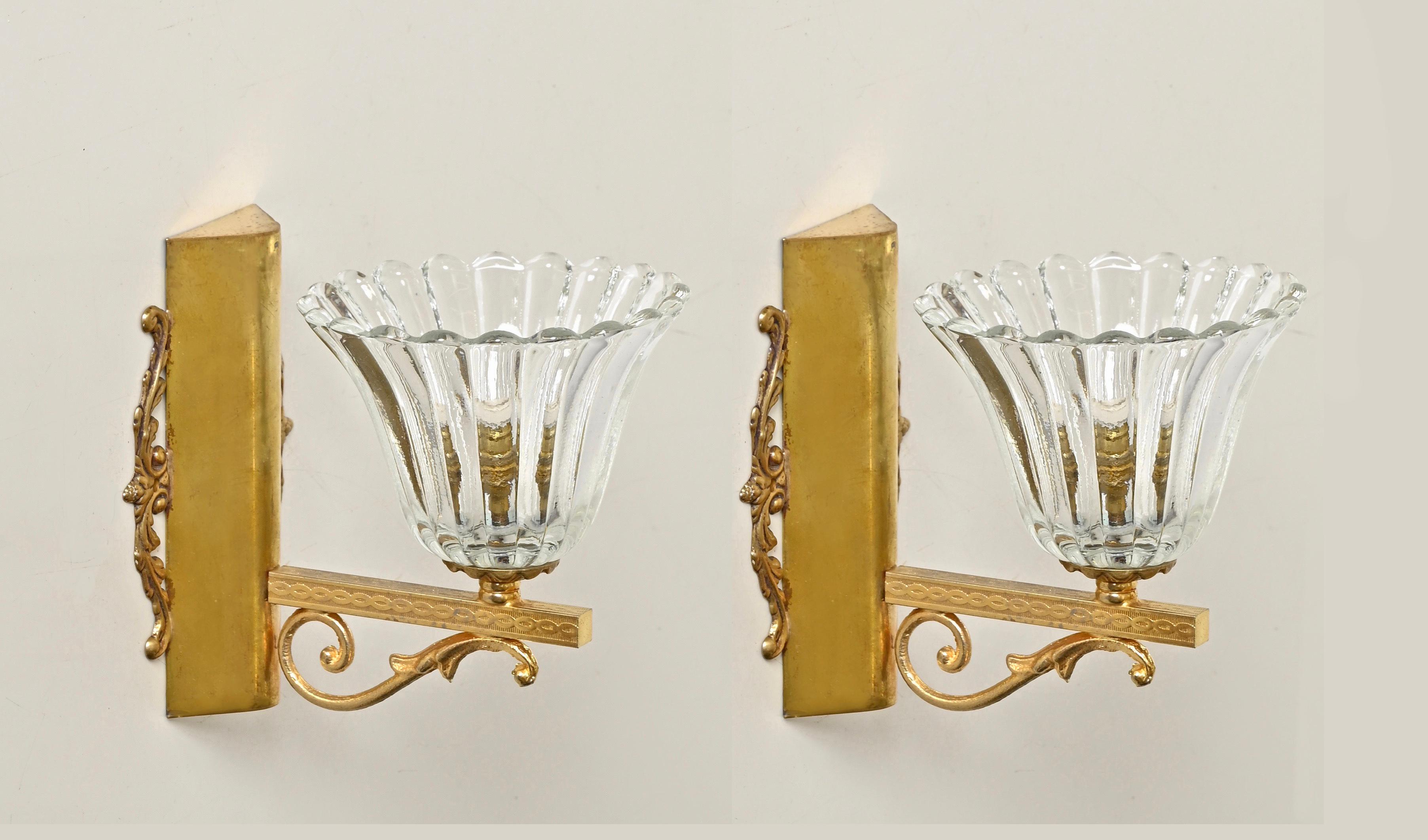 italien Appliques à fleurs en verre de Murano et laiton, Barovier, Italie, années 1950 en vente