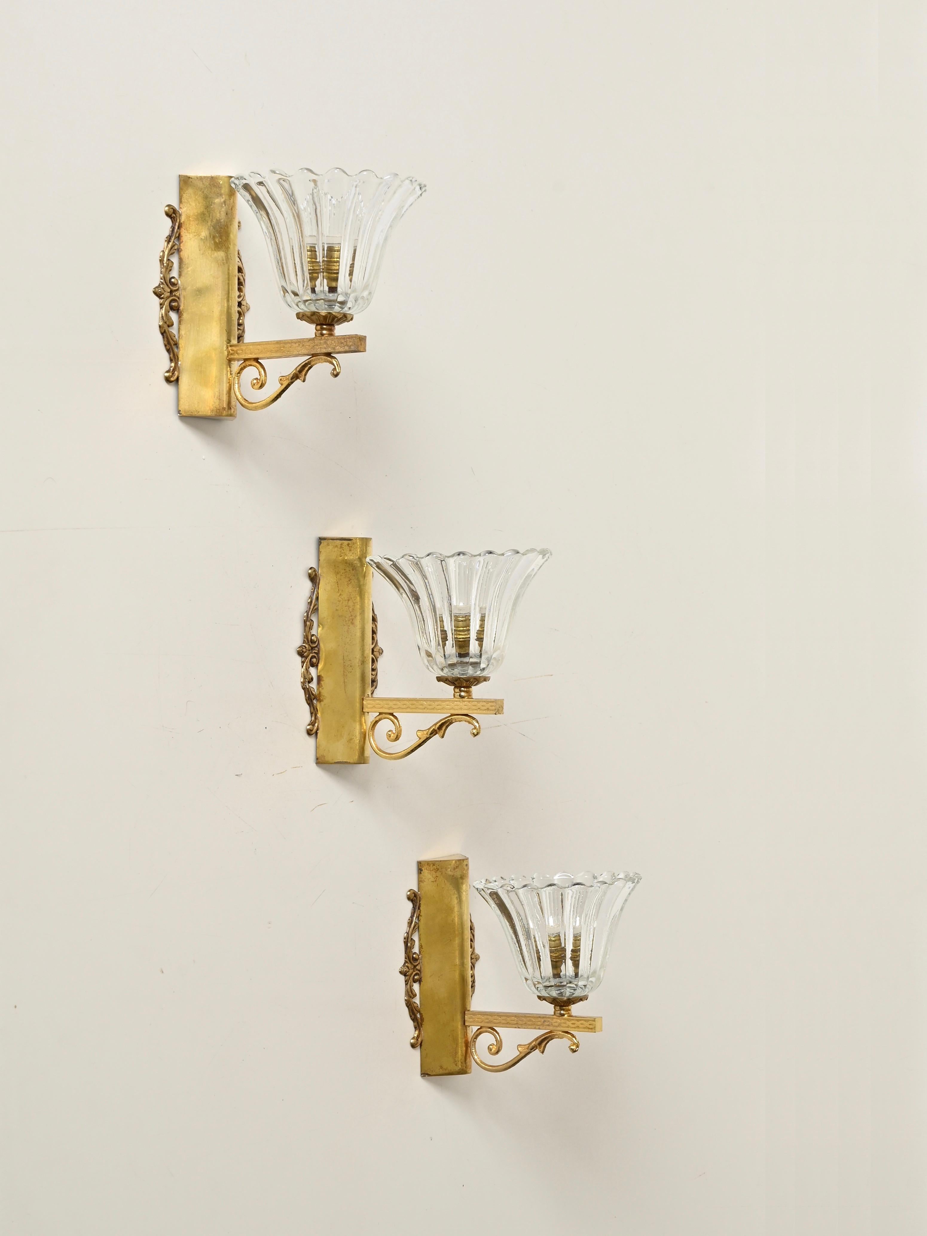 Fait main Appliques à fleurs en verre de Murano et laiton, Barovier, Italie, années 1950 en vente