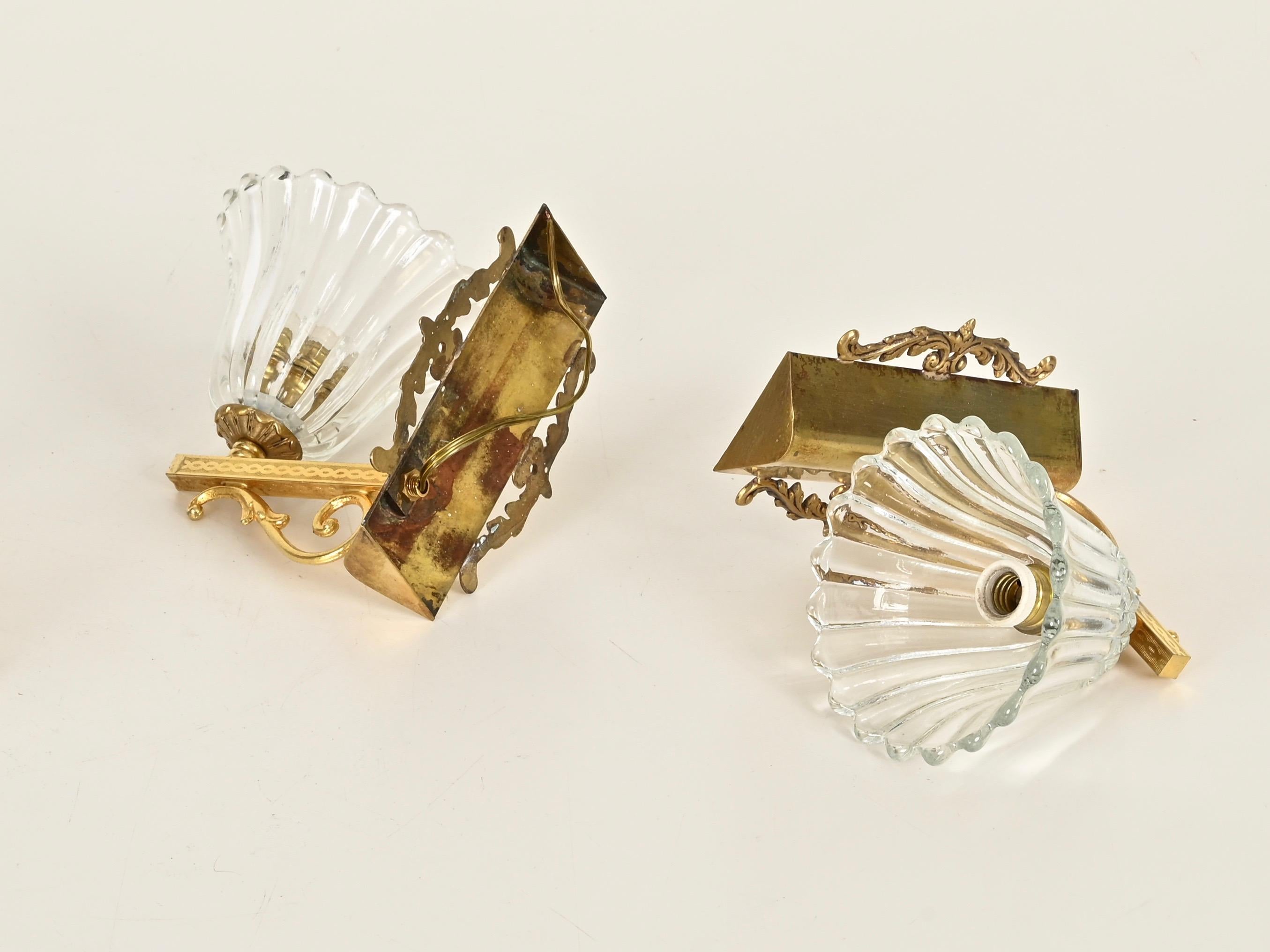 Appliques à fleurs en verre de Murano et laiton, Barovier, Italie, années 1950 Bon état - En vente à Roma, IT