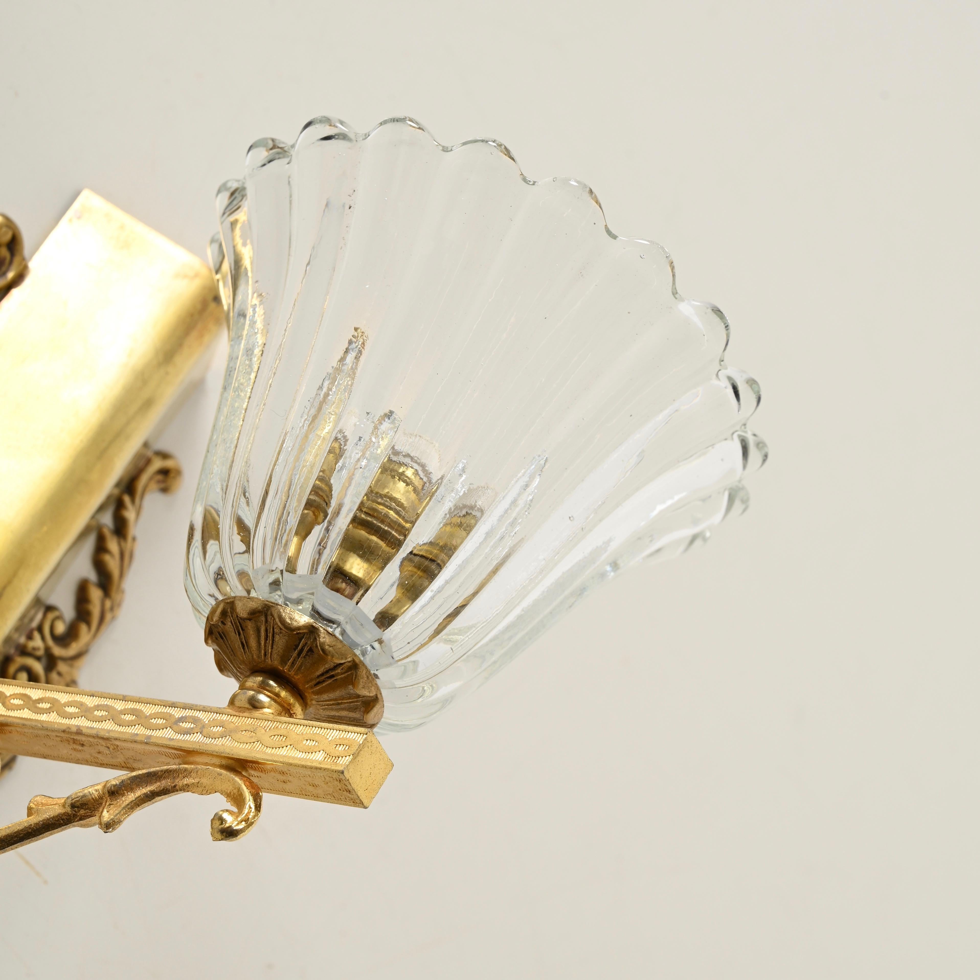 Appliques à fleurs en verre de Murano et laiton, Barovier, Italie, années 1950 en vente 1