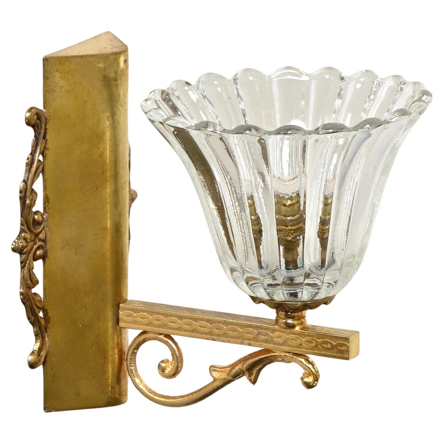 Appliques à fleurs en verre de Murano et laiton, Barovier, Italie, années 1950 en vente