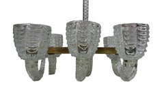 Barovier Murano Glass and Brass Italian Chandelier, 1940s