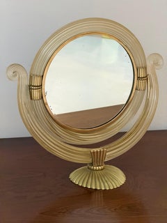 Miroir de courtoisie en verre de Murano et laiton de Barovier, années 1930