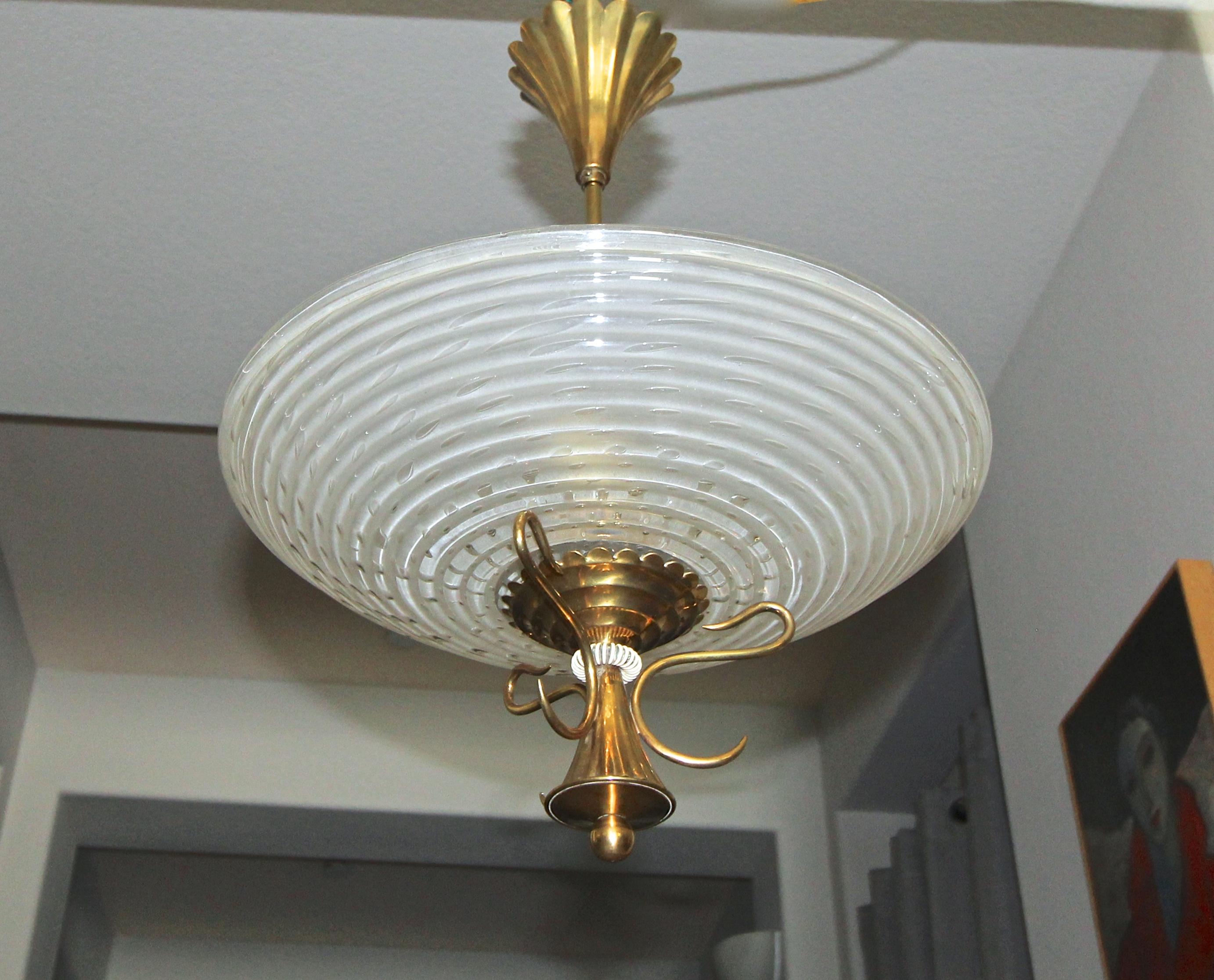 Barovier Murano Glass Brass Chandelier or Pendant  In Good Condition In Palm Springs, CA