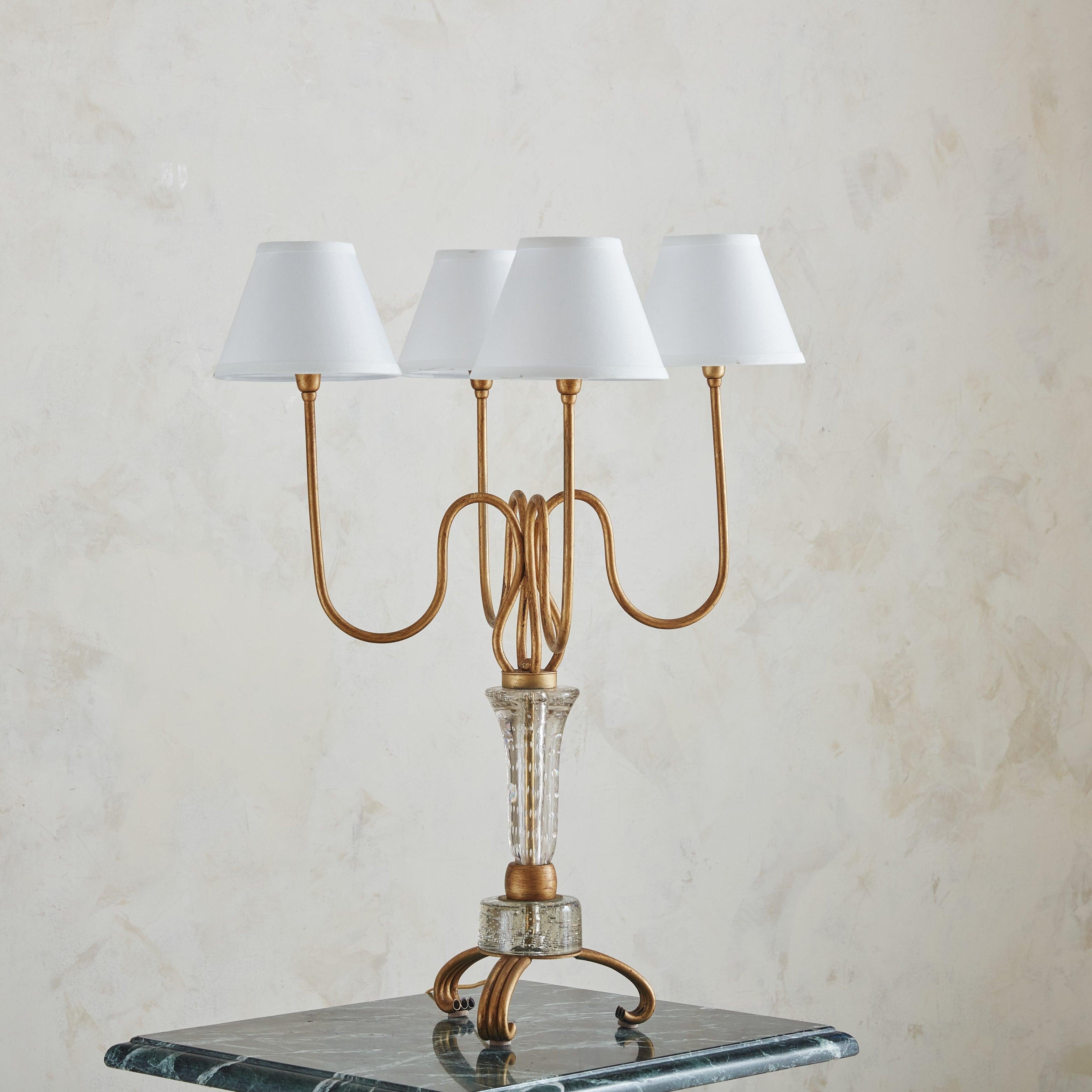 Mid-Century Modern Lampe de table en verre de Murano et métal doré, Barovier, années 1950 en vente