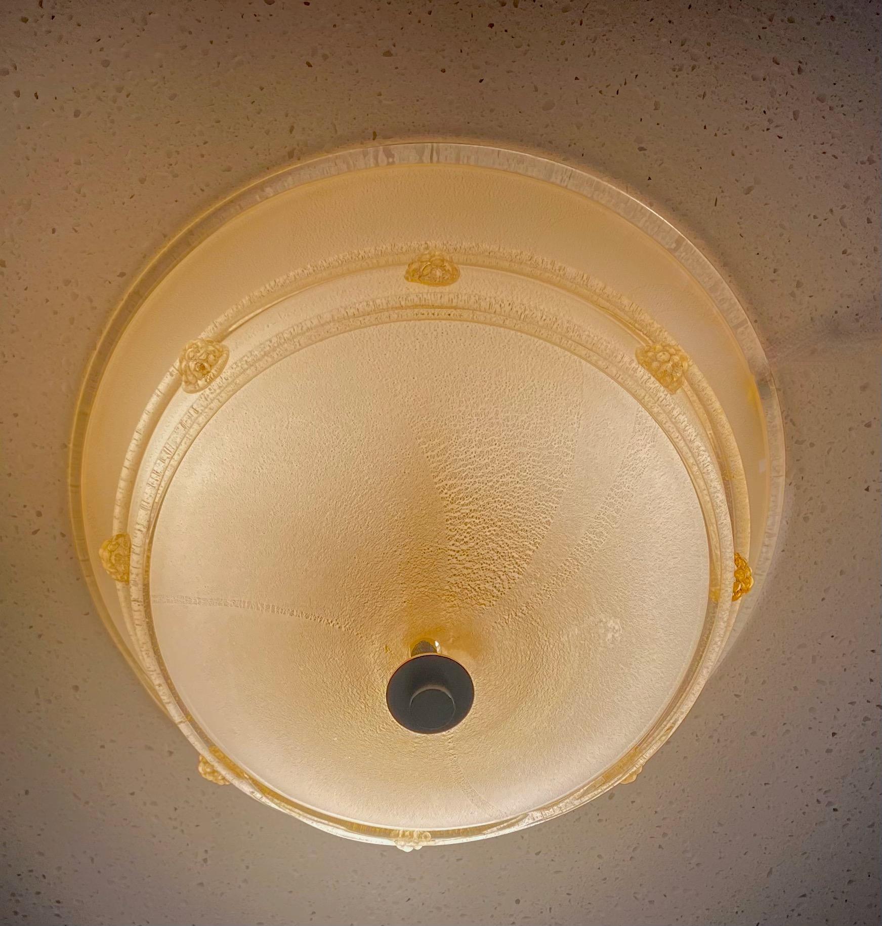 Barovier Murano Glass Gold Infused Flush Mount Ceiling Light 7