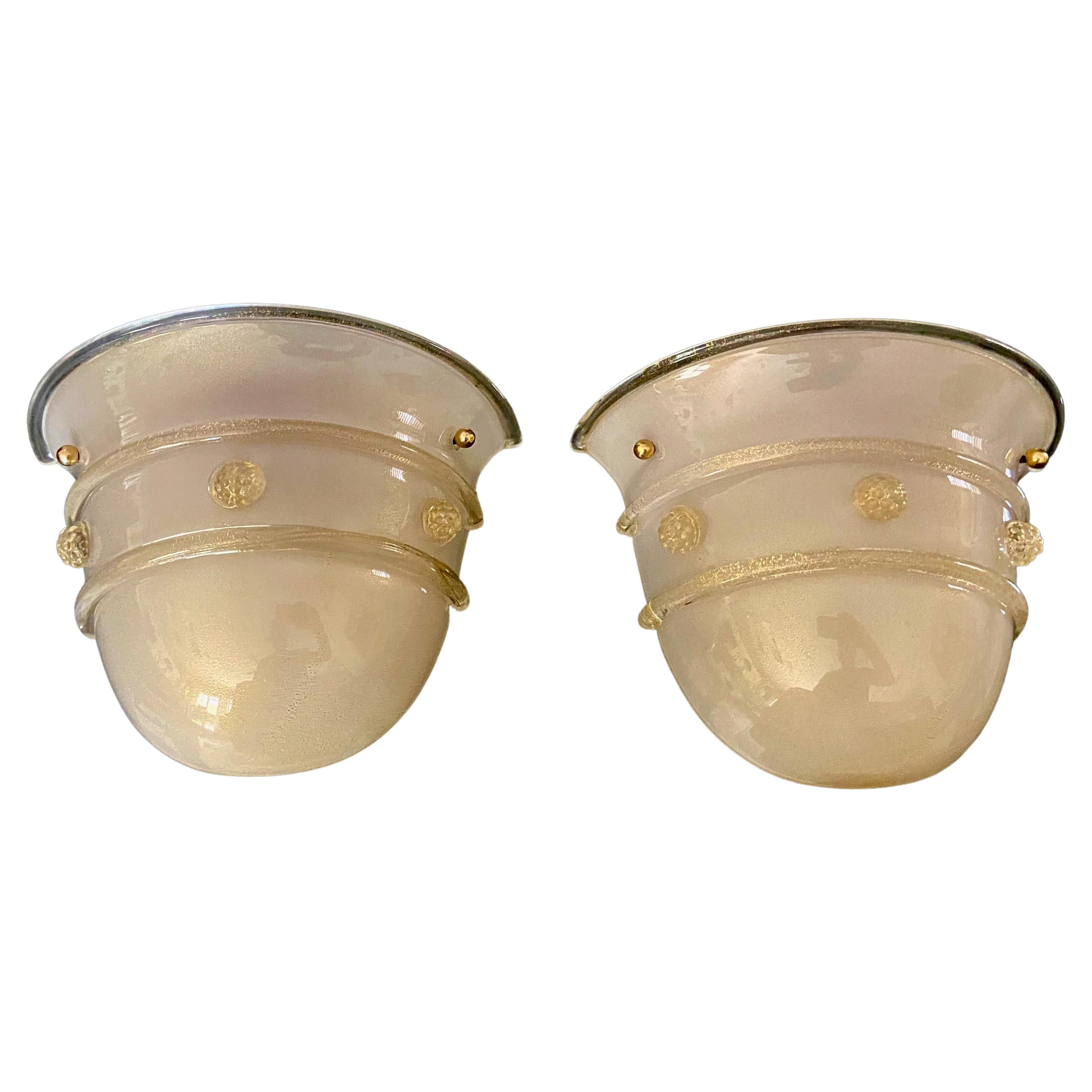 Barovier Murano Glass Gold Infused Wall Sconces For Sale