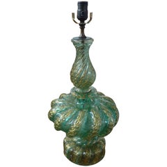 Barovier Murano Glass Lamp in Teal Infused with Gold, circa 1960