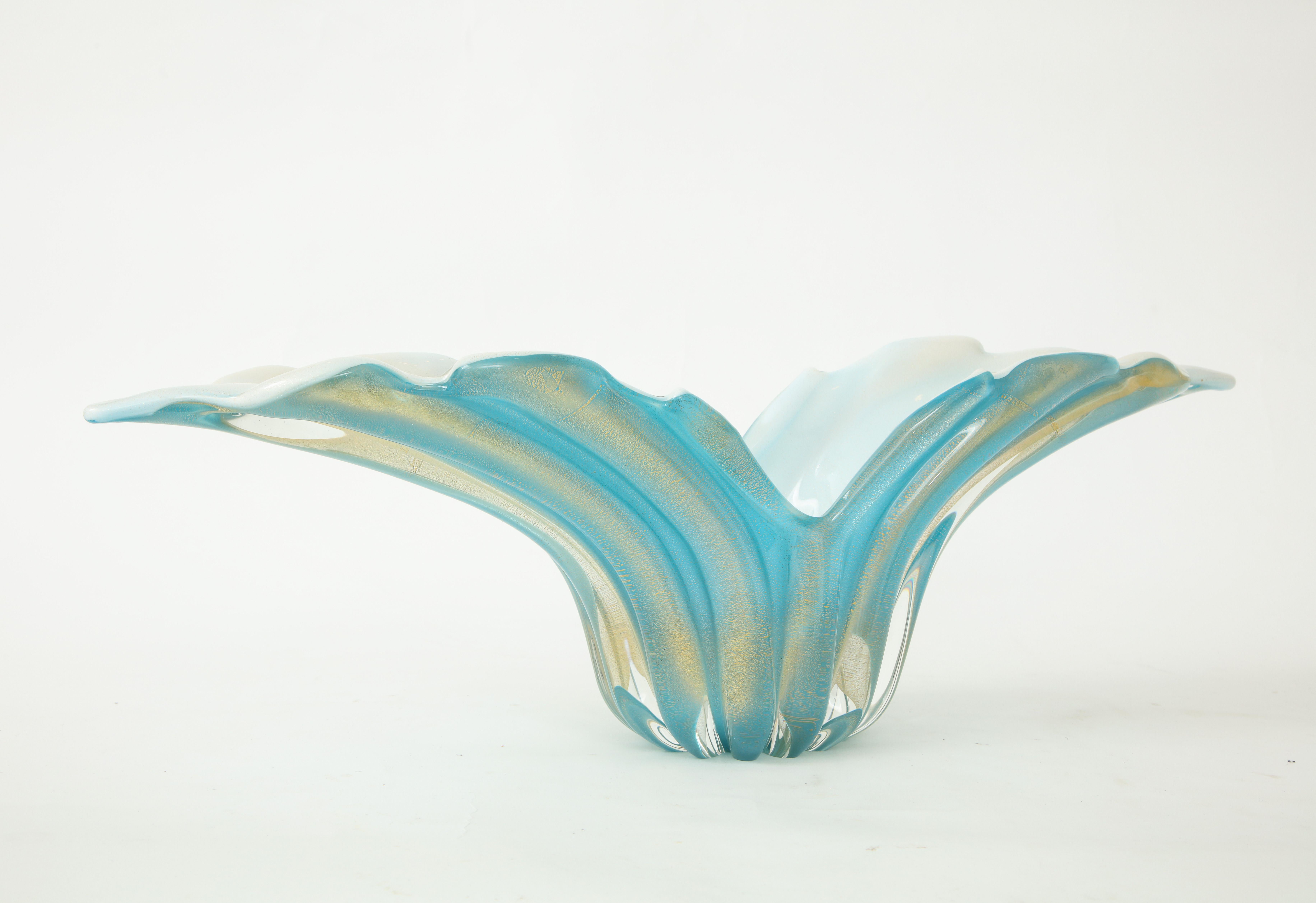 Italian Barovier Murano Glass Turquoise Vessel