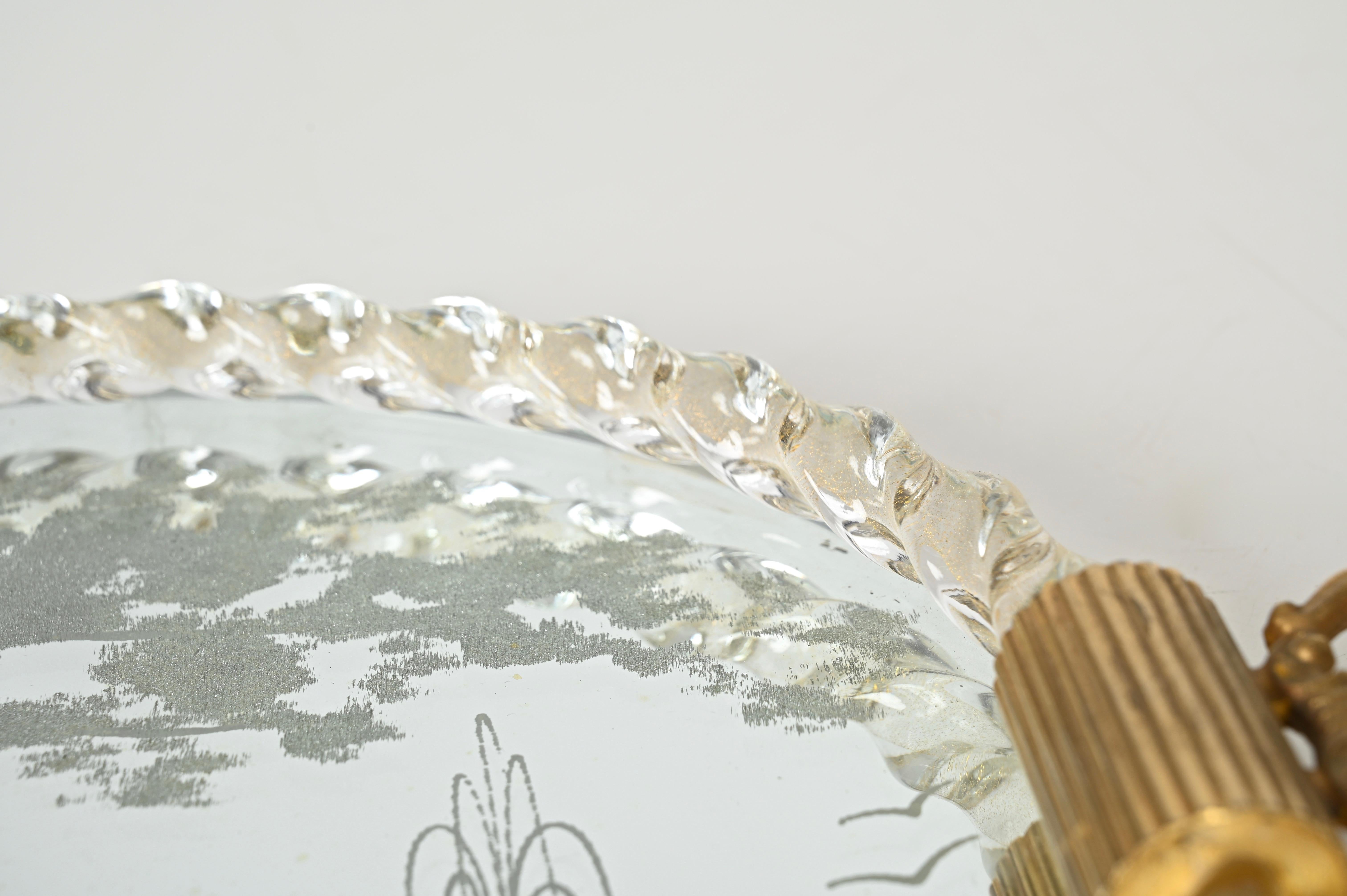 Barovier Bandeja para servir italiana de cristal soplado dorado de Murano, espejo grabado, años 40 en venta 4