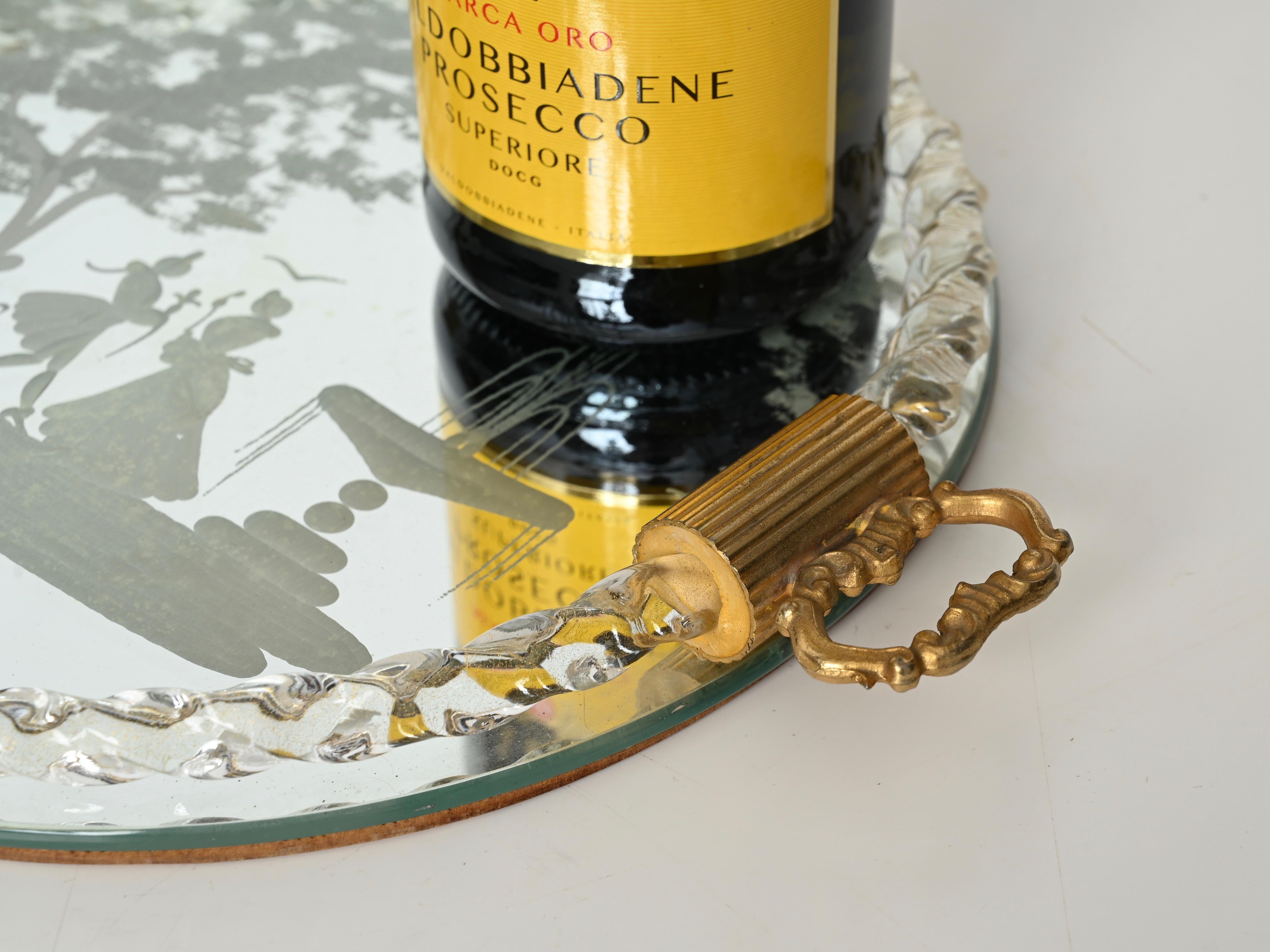 Barovier Bandeja para servir italiana de cristal soplado dorado de Murano, espejo grabado, años 40 Italiano en venta
