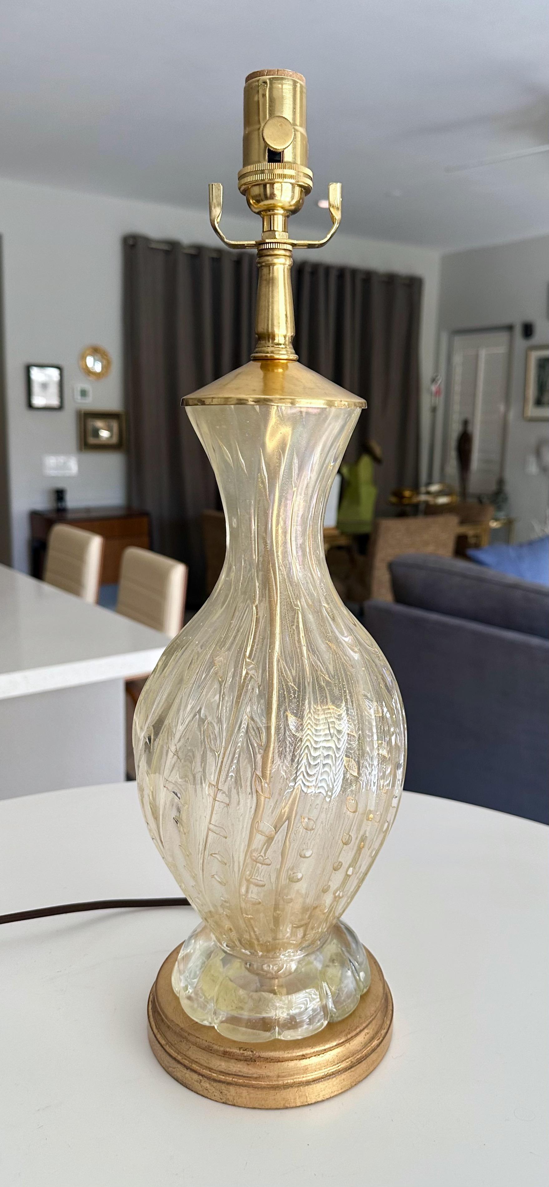 Italian Barovier Murano Gold & Bubbles Table Lamp For Sale
