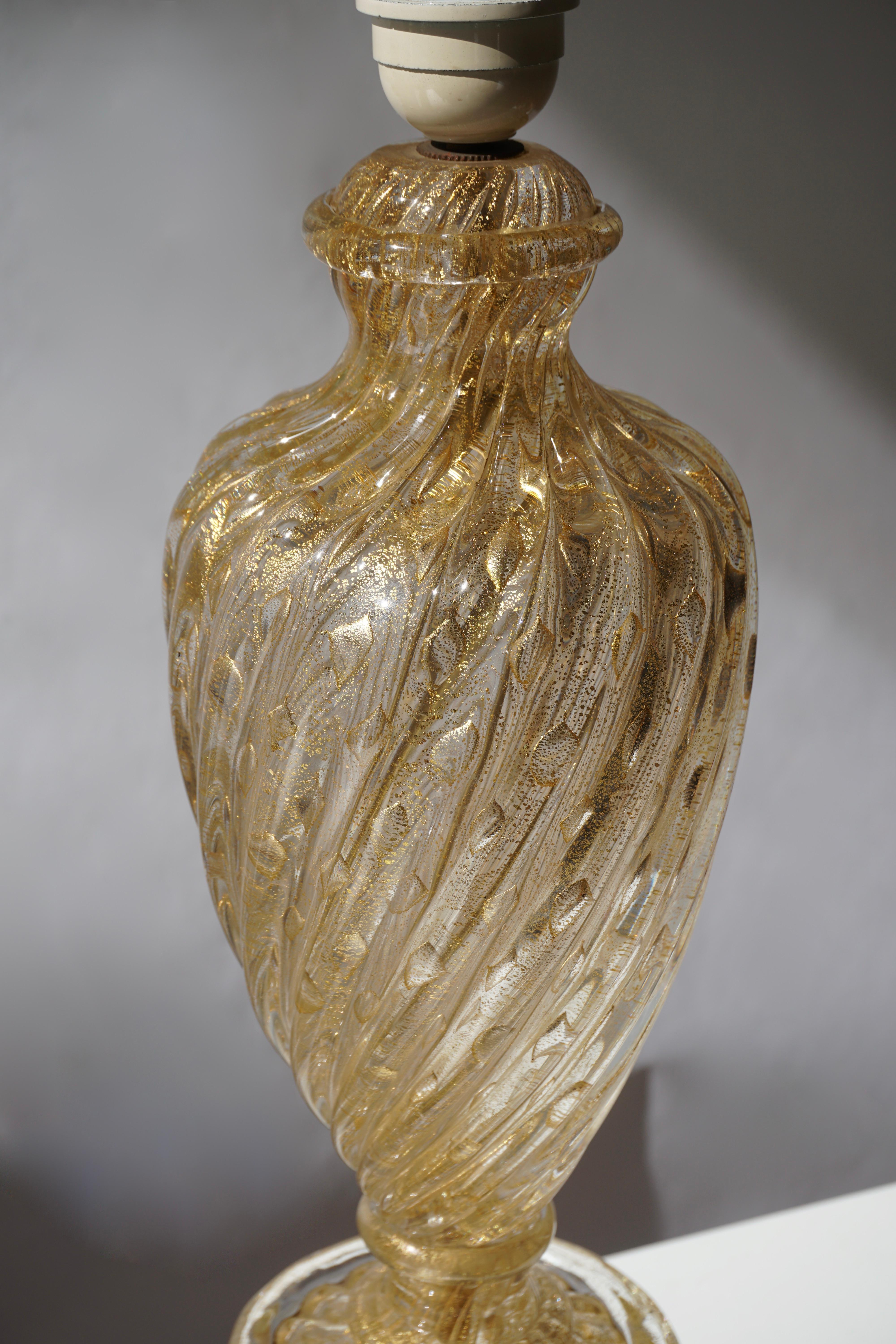 Murano Glass Barovier Murano Gold Twisted Glass Table Lamp For Sale