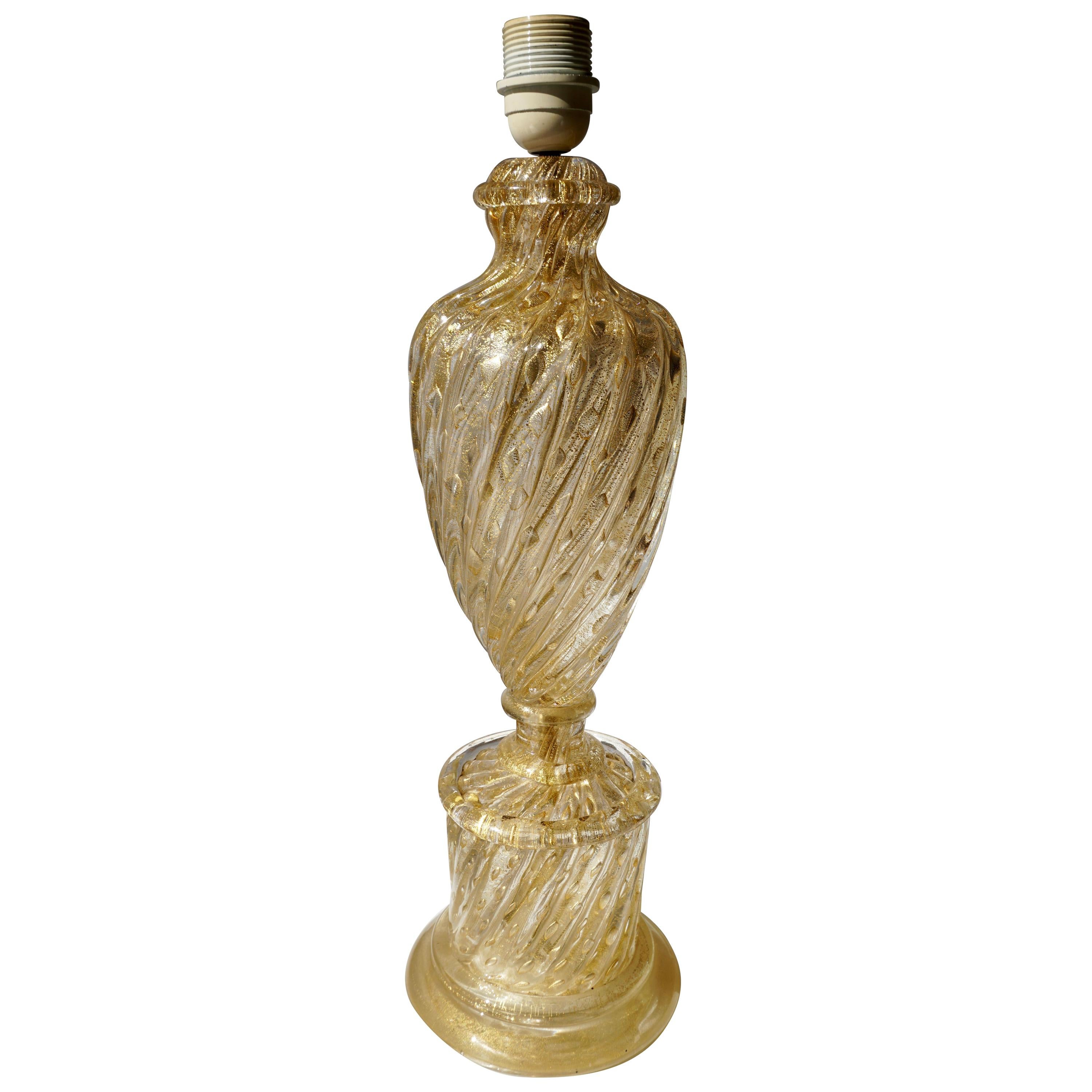 Barovier Murano Gold Twisted Glass Table Lamp For Sale