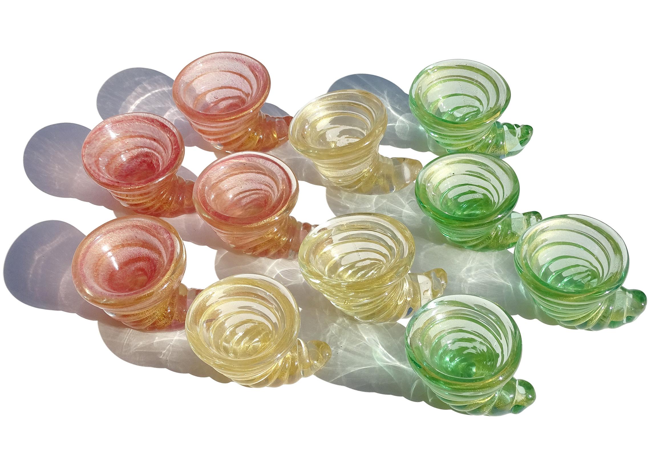 Barovier Murano Green Gold Fleck Italian Art Glass Seashell Ring Dish Sculptures Bon état - En vente à Kissimmee, FL