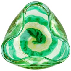 Barovier Murano Green Gold Flecks Swirl Cloud Design Italian Art Glass Bowl