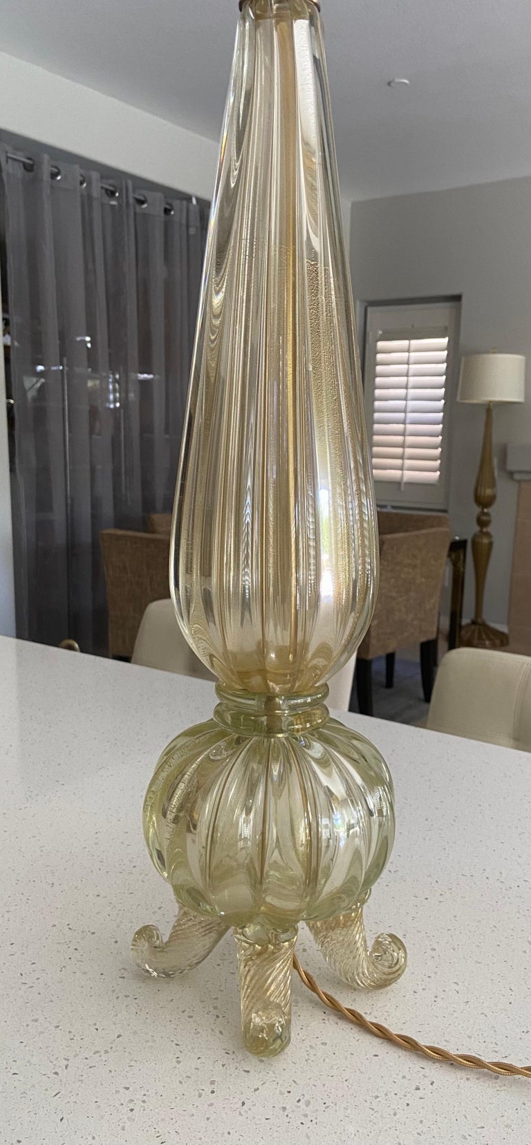 Barovier Murano Italian Gold Footed Table Lamp For Sale 5