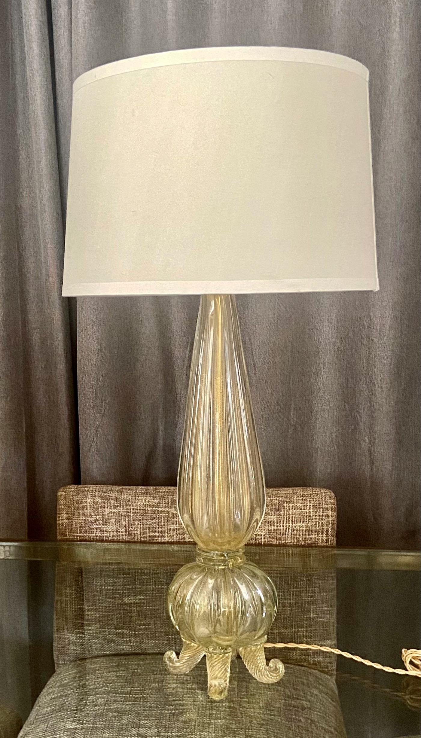 Barovier Murano Italian Gold Footed Table Lamp For Sale 8