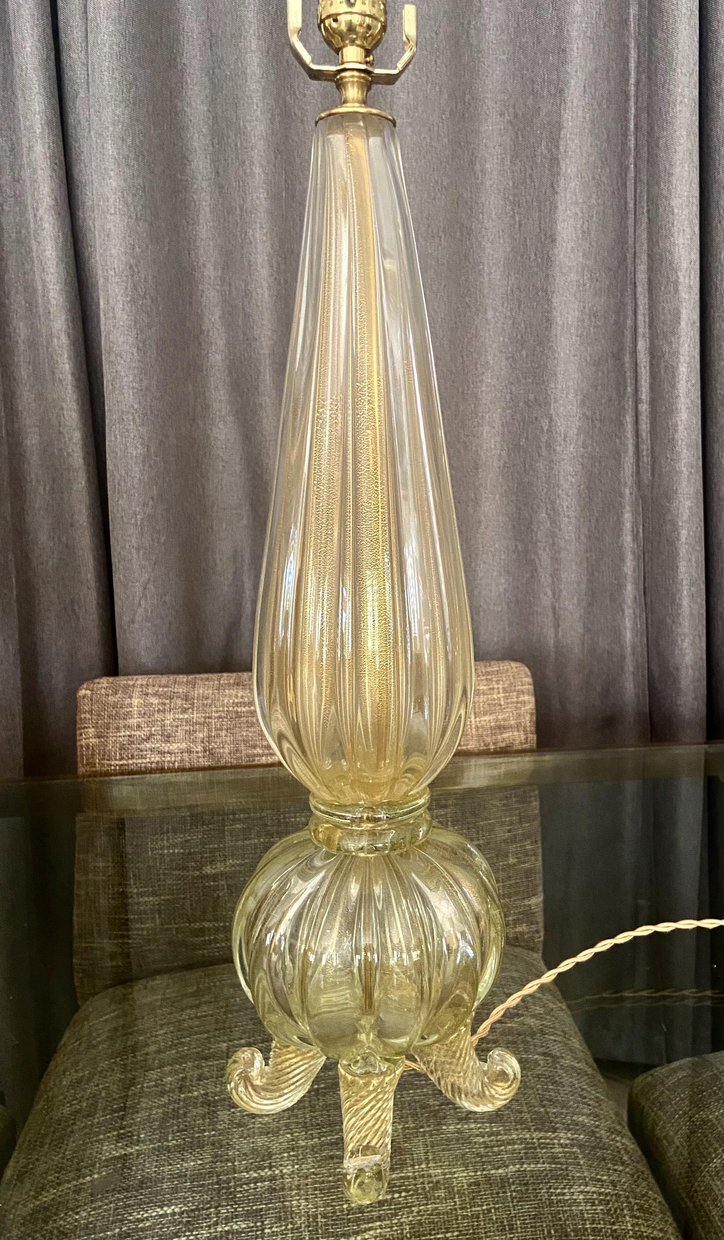 Barovier Murano Italian Gold Footed Table Lamp For Sale 1