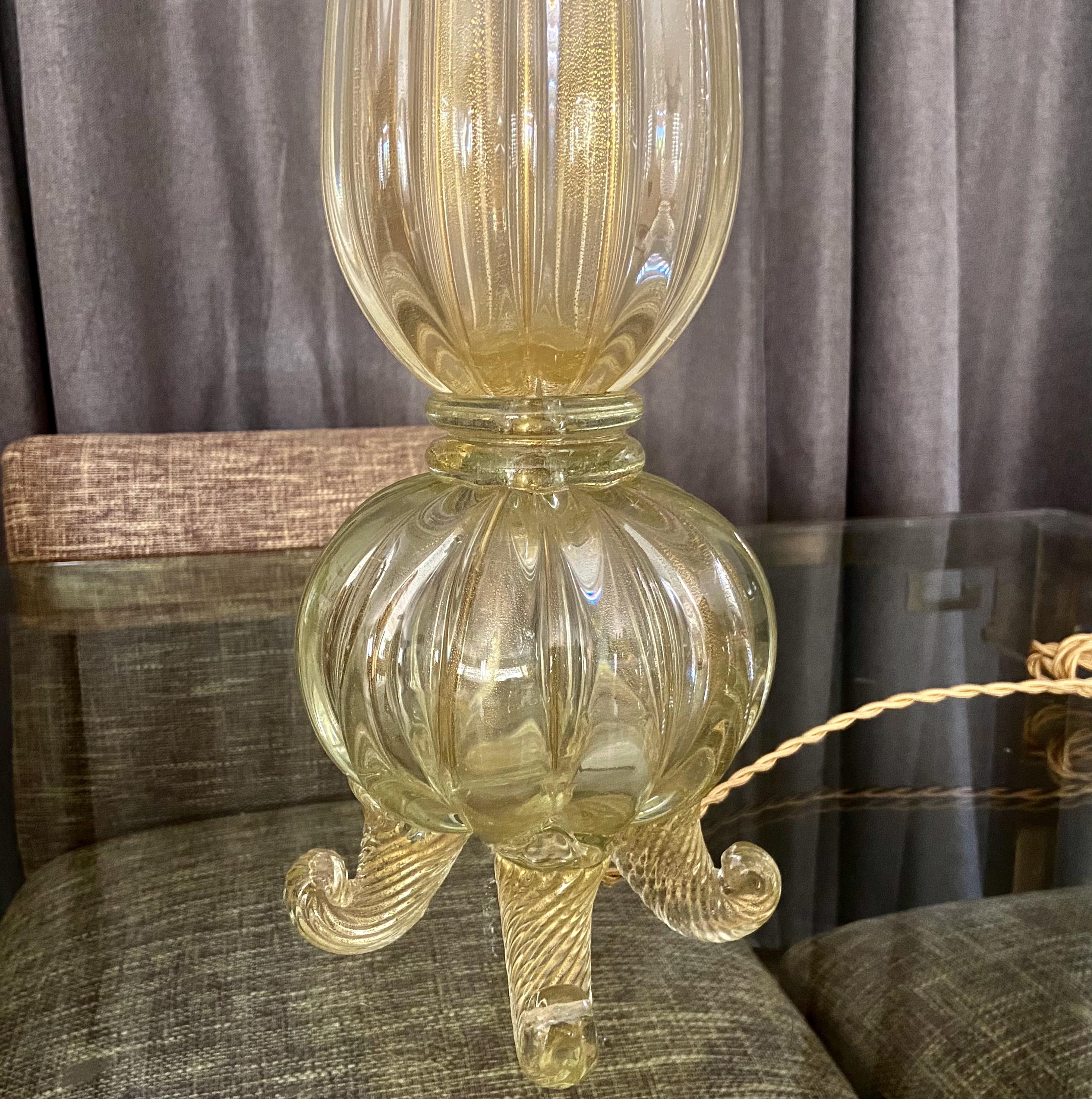 Barovier Murano Italian Gold Footed Table Lamp For Sale 2