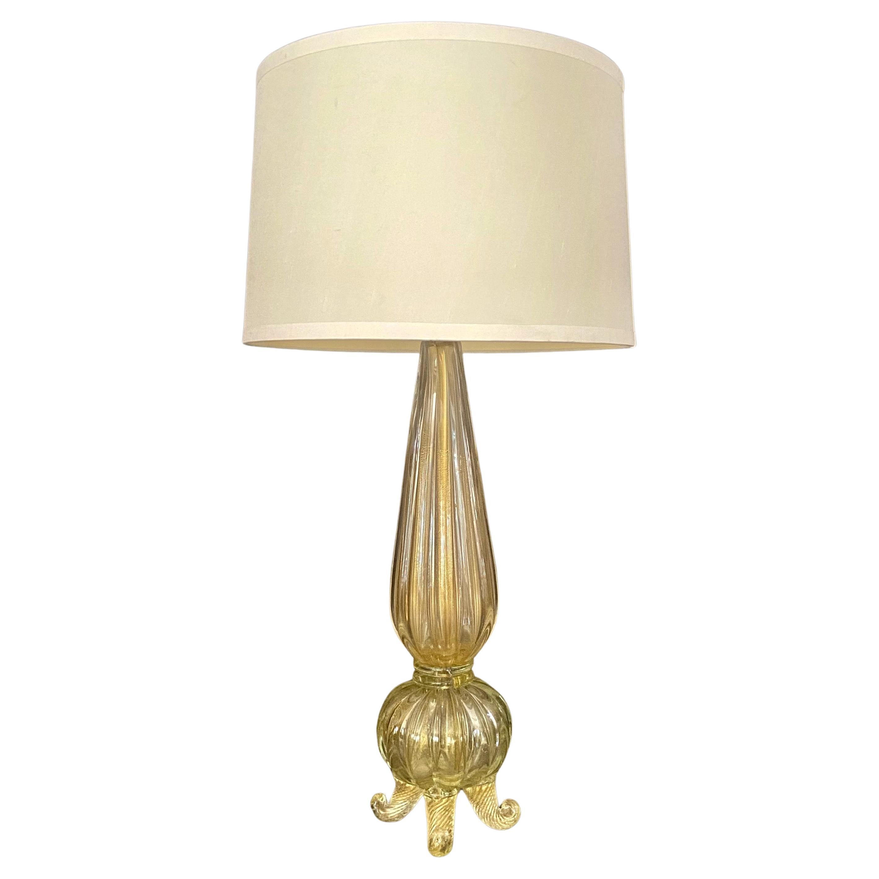 Barovier - Lampe de bureau italienne  pied en or de Murano en vente