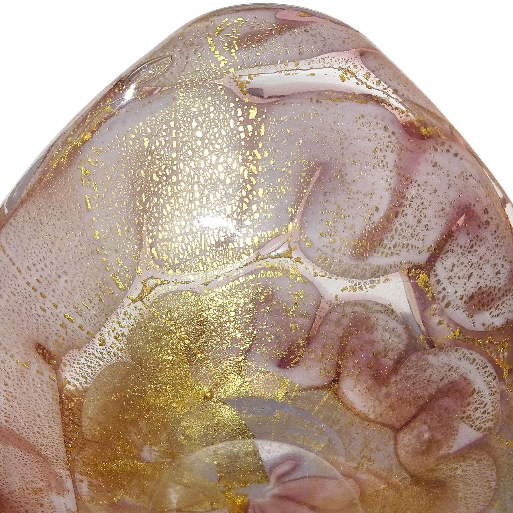 Barovier Murano Lavender Gold Flecks Swirl Cloud Design Italian Art Glass Bowl For Sale 4