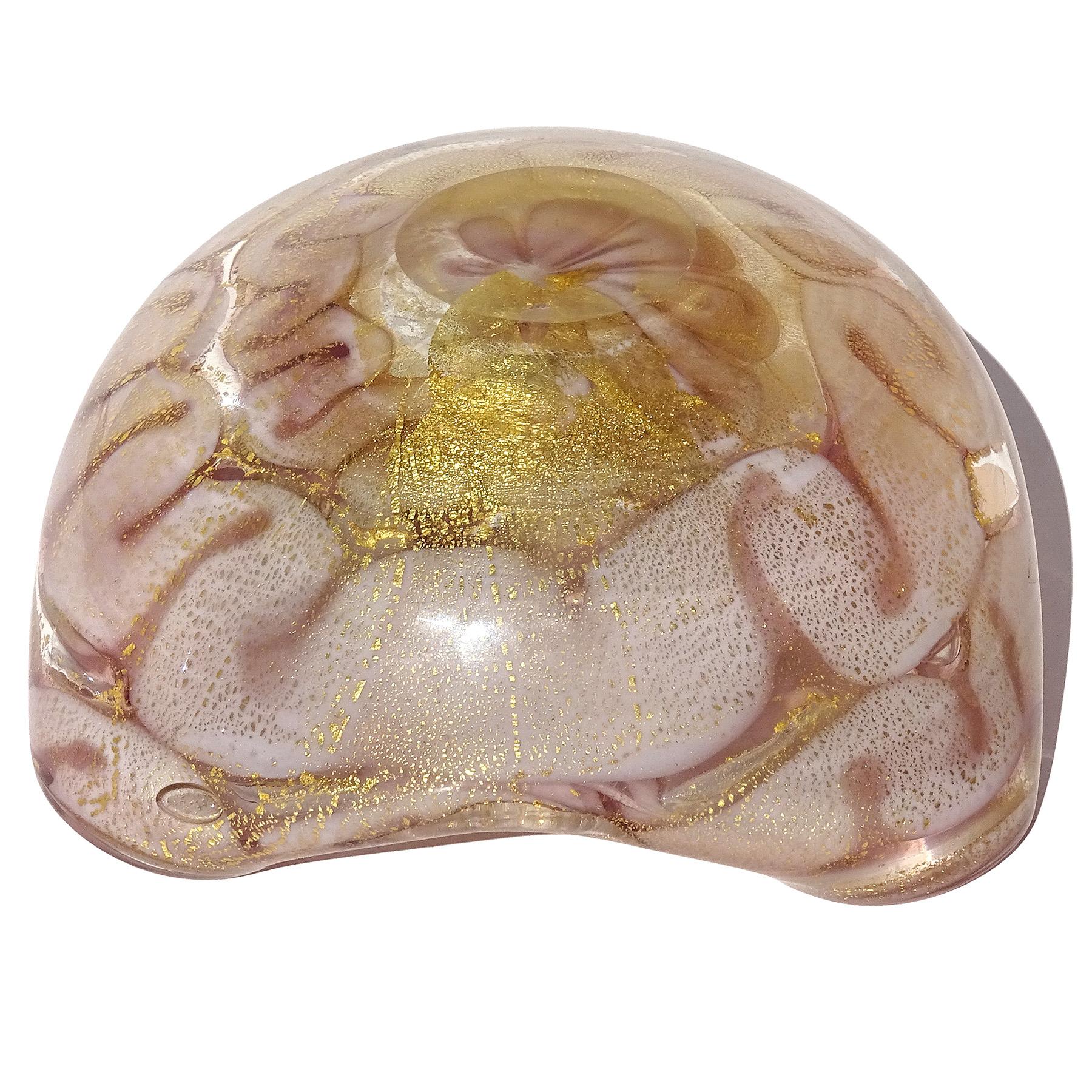 Barovier Murano Lavender Gold Flecks Swirl Cloud Design Italian Art Glass Bowl For Sale 5