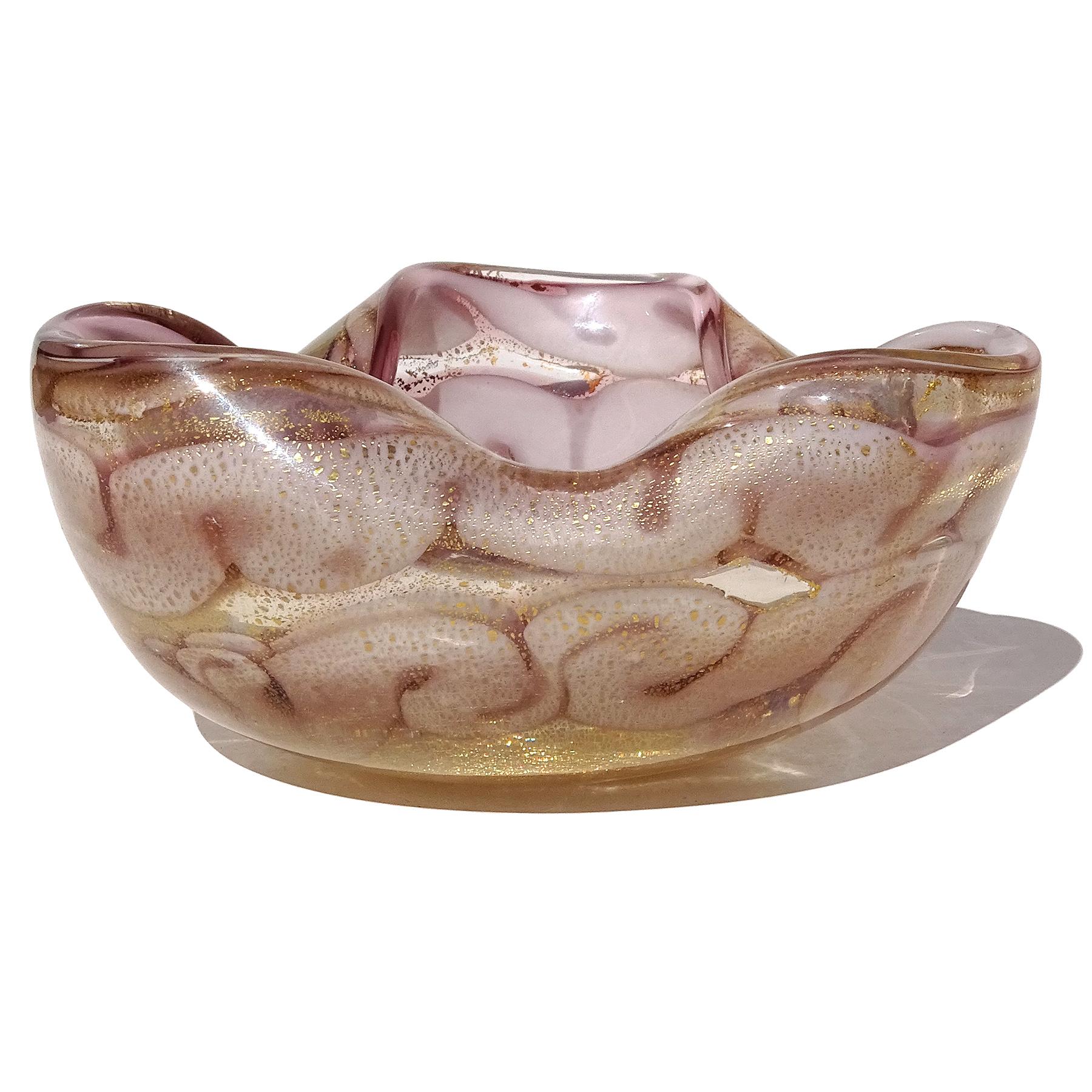 Hand-Crafted Barovier Murano Lavender Gold Flecks Swirl Cloud Design Italian Art Glass Bowl For Sale