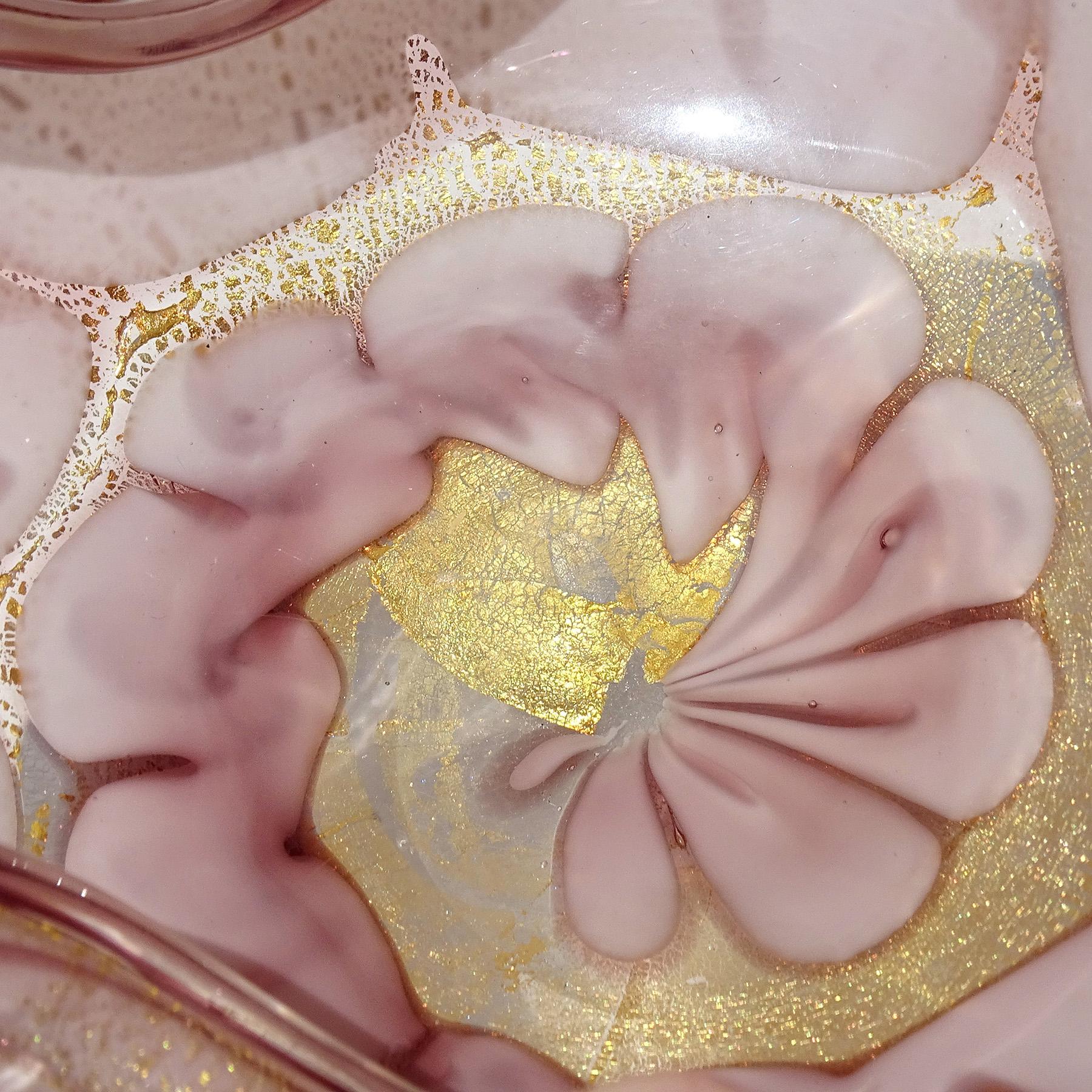 Barovier Murano Lavender Gold Flecks Swirl Cloud Design Italian Art Glass Bowl For Sale 1