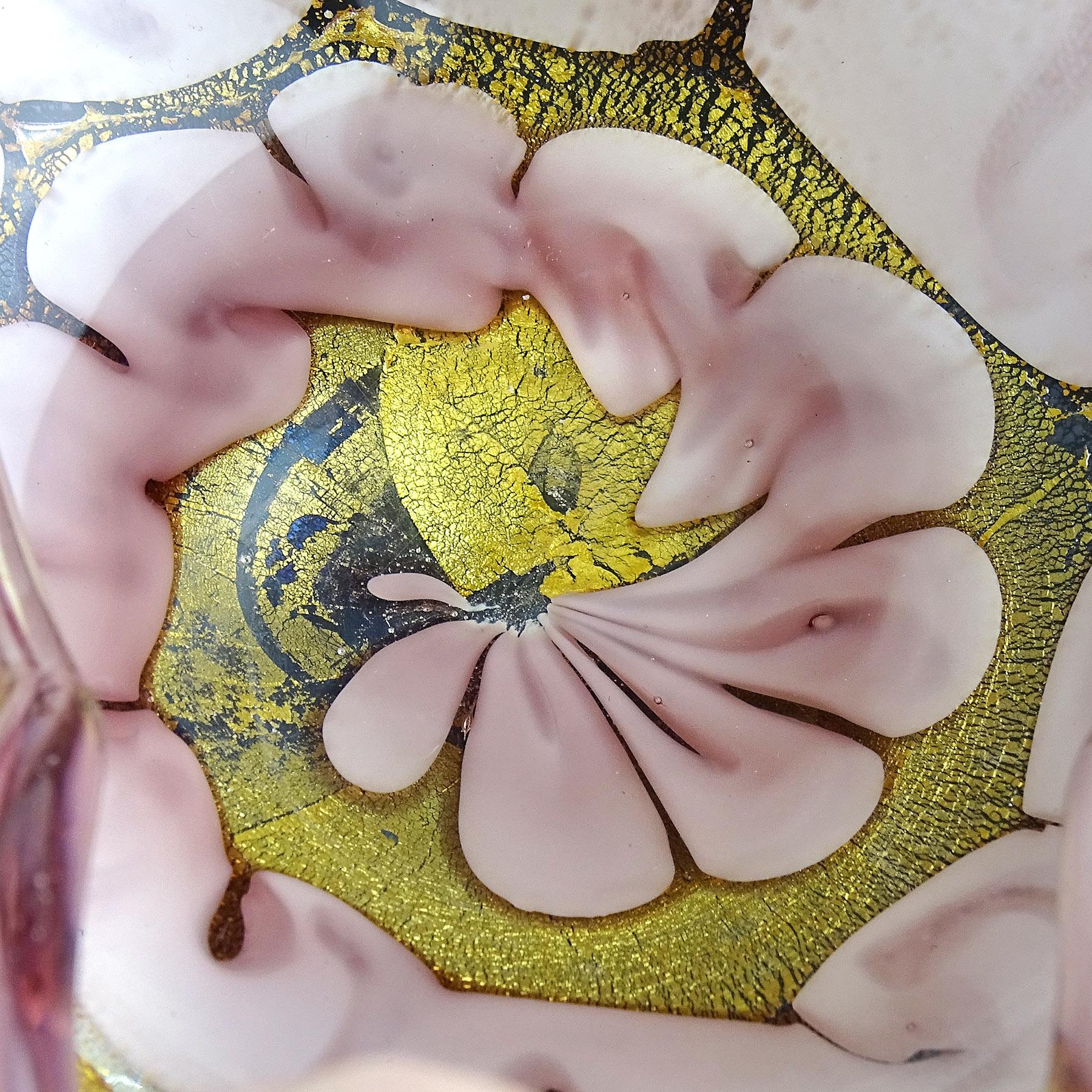 Barovier Murano Lavender Gold Flecks Swirl Cloud Design Italian Art Glass Bowl For Sale 2