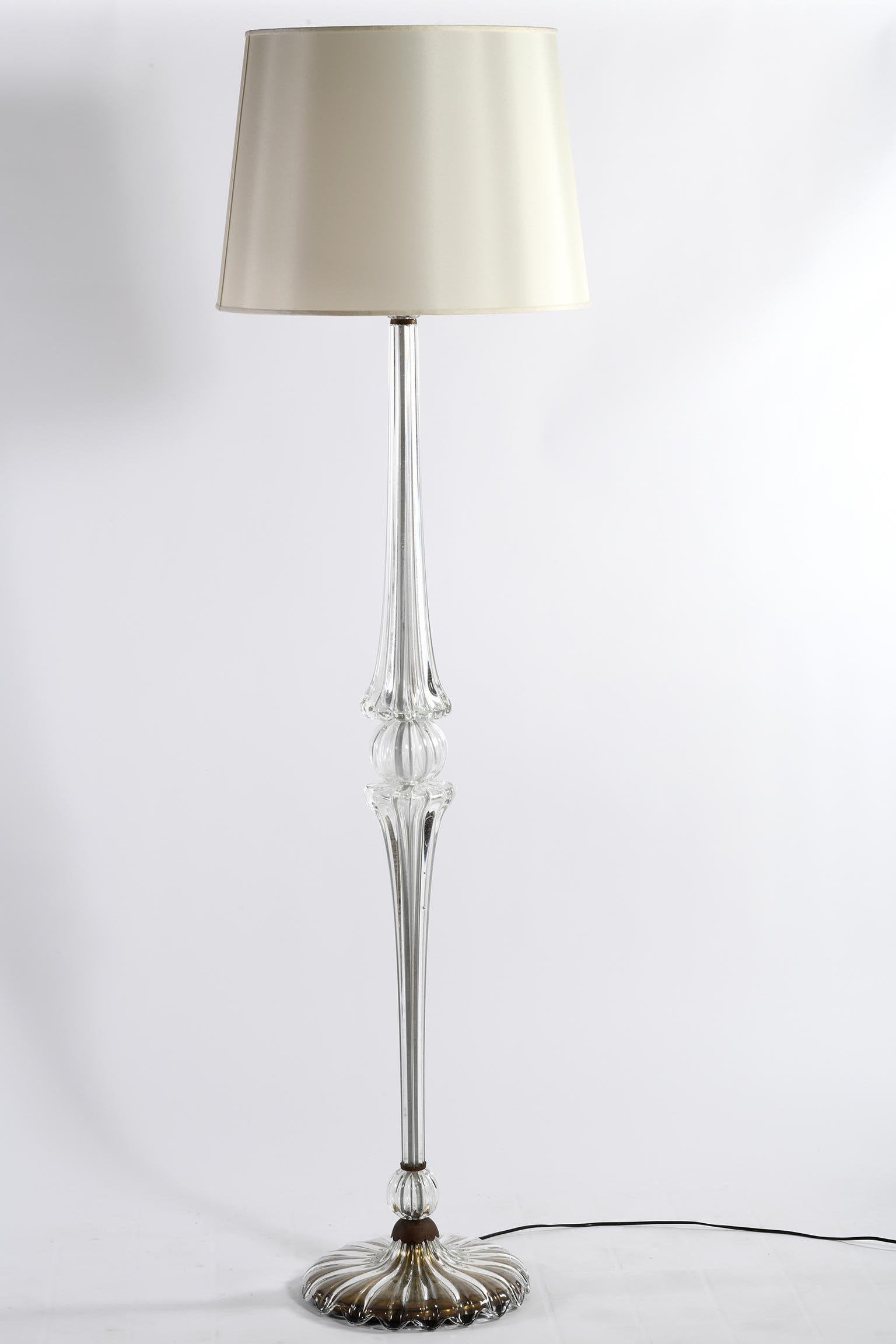 Mid-Century Modern Barovier Murano Midcentury Italian Blown Transparent Glass Floor Lamp