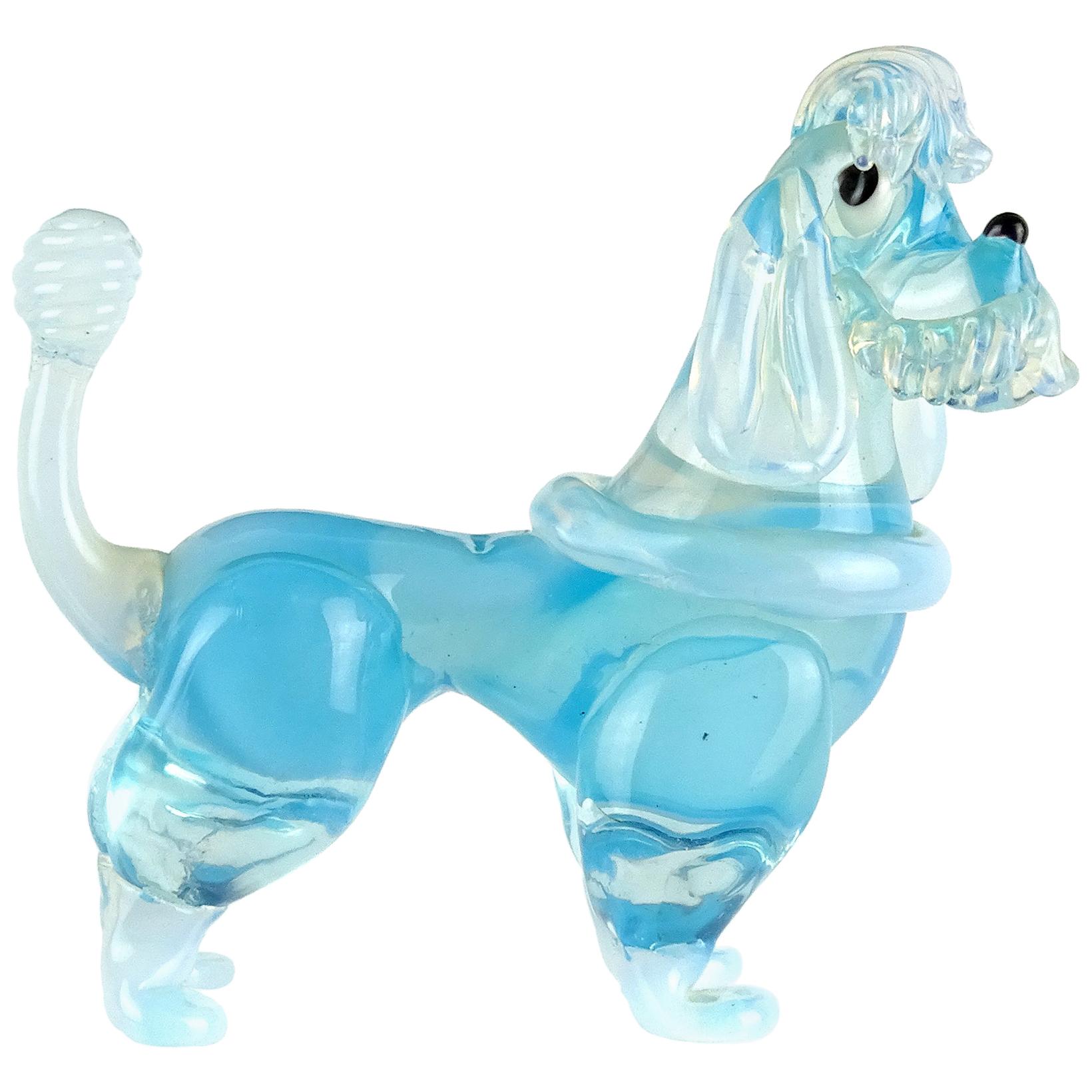 Barovier Murano Opalescent Blue Italian Art Glass Poodle Puppy Dog Figurine