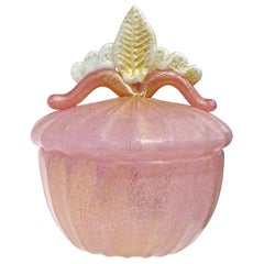 Barovier Murano Pink Gold Fleck Italian Art Glass Vanity Jewellery Trinket Box Jar