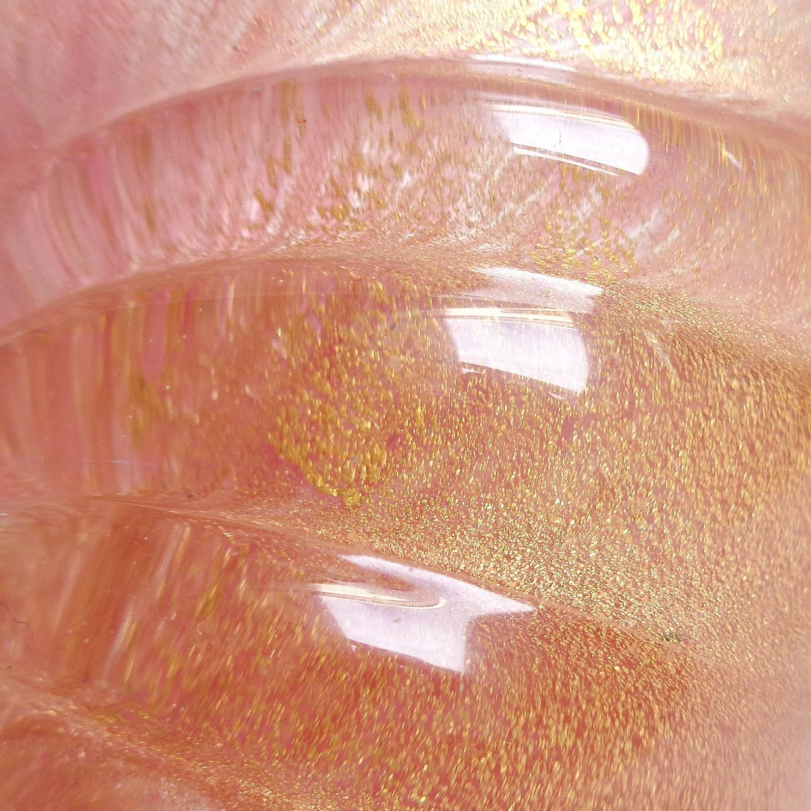 Barovier Murano Rosa Gold Flecken Italienische Kunst Glas Muschel Ring Dish Skulpturen (Handgefertigt) im Angebot